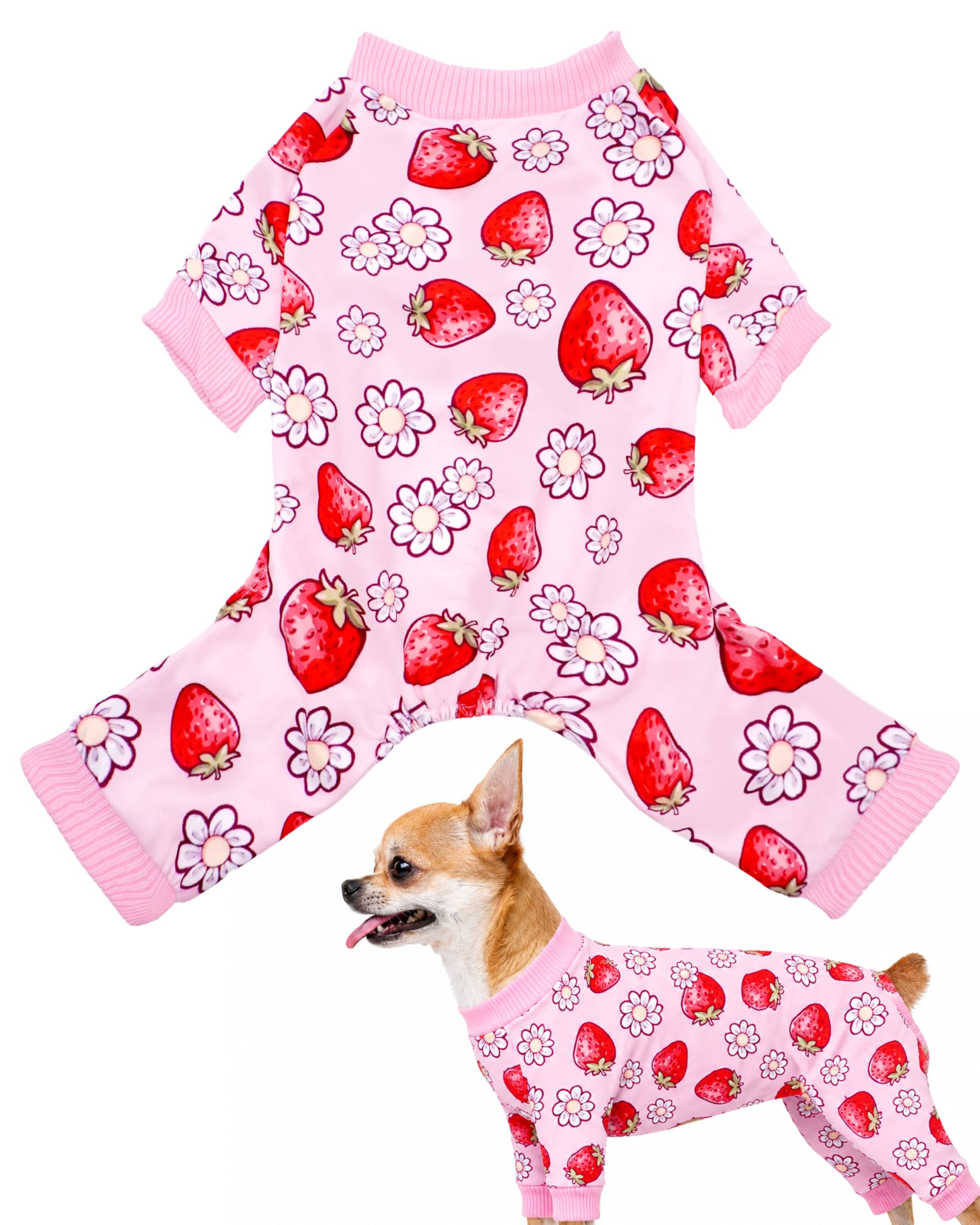 BIPY Dog Pajamas Milk Silk Fabric Breathable and Comfortable Elastic Dog Daily Clothes with Neckline Contraction to Prevent Hair Loss Cute and Elegant Strawberry Pet Home Clothes，L