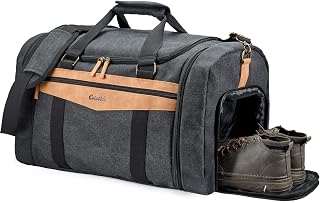 Canvas Duffle Bag for Travel - 45L Duffle Bag for Men Travel Duffel Bag Weekender Overnight Bag with Shoe Compartment Mens Travel Bag - Dark Grey