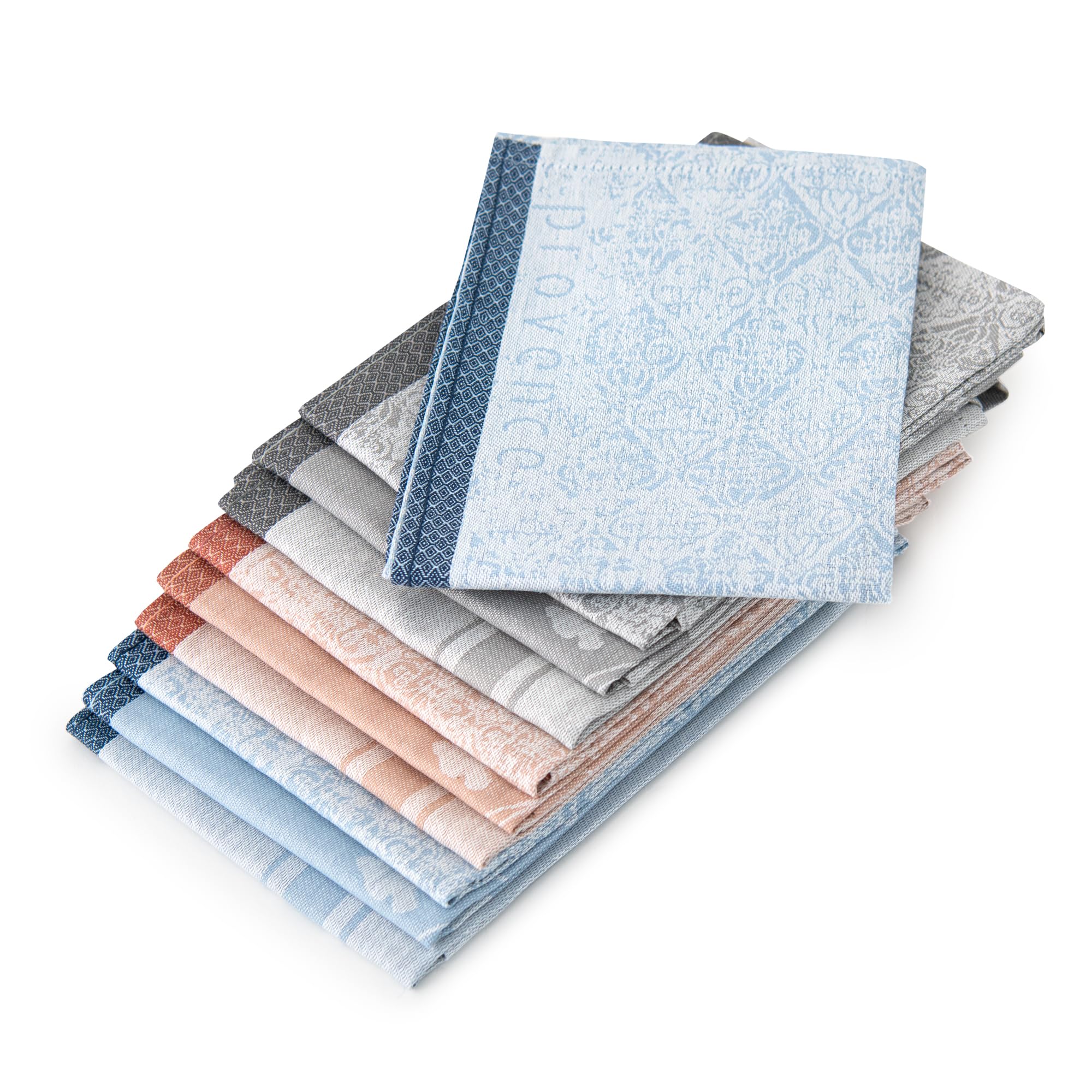 Zwoltex – Set di asciugamani da cucina, 10x strofinacci 50x70cm PROVENCE, panni assorbenti, 100% cotone biologico 200g/m2 panni, strofinacci in cotone con certificato Oeko-TEX - Blu/Grigio/Rosa
