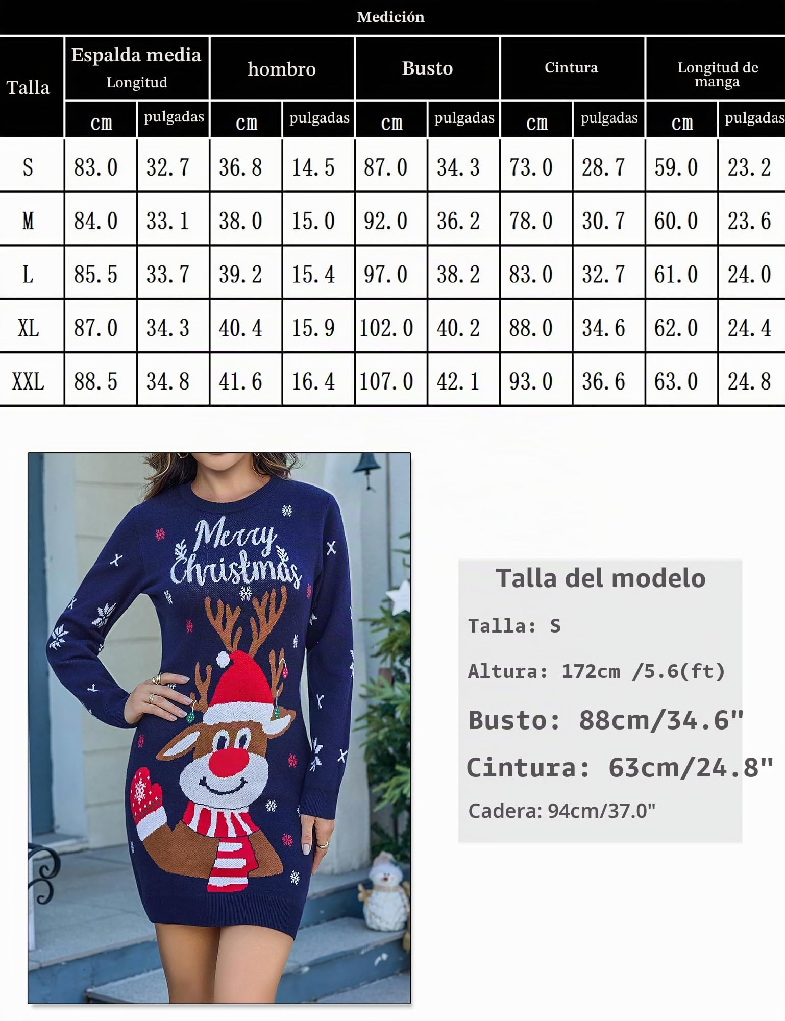 Gyabnw Vestido de Punto Navideño Mujer Manga Larga Cuello Redondo
