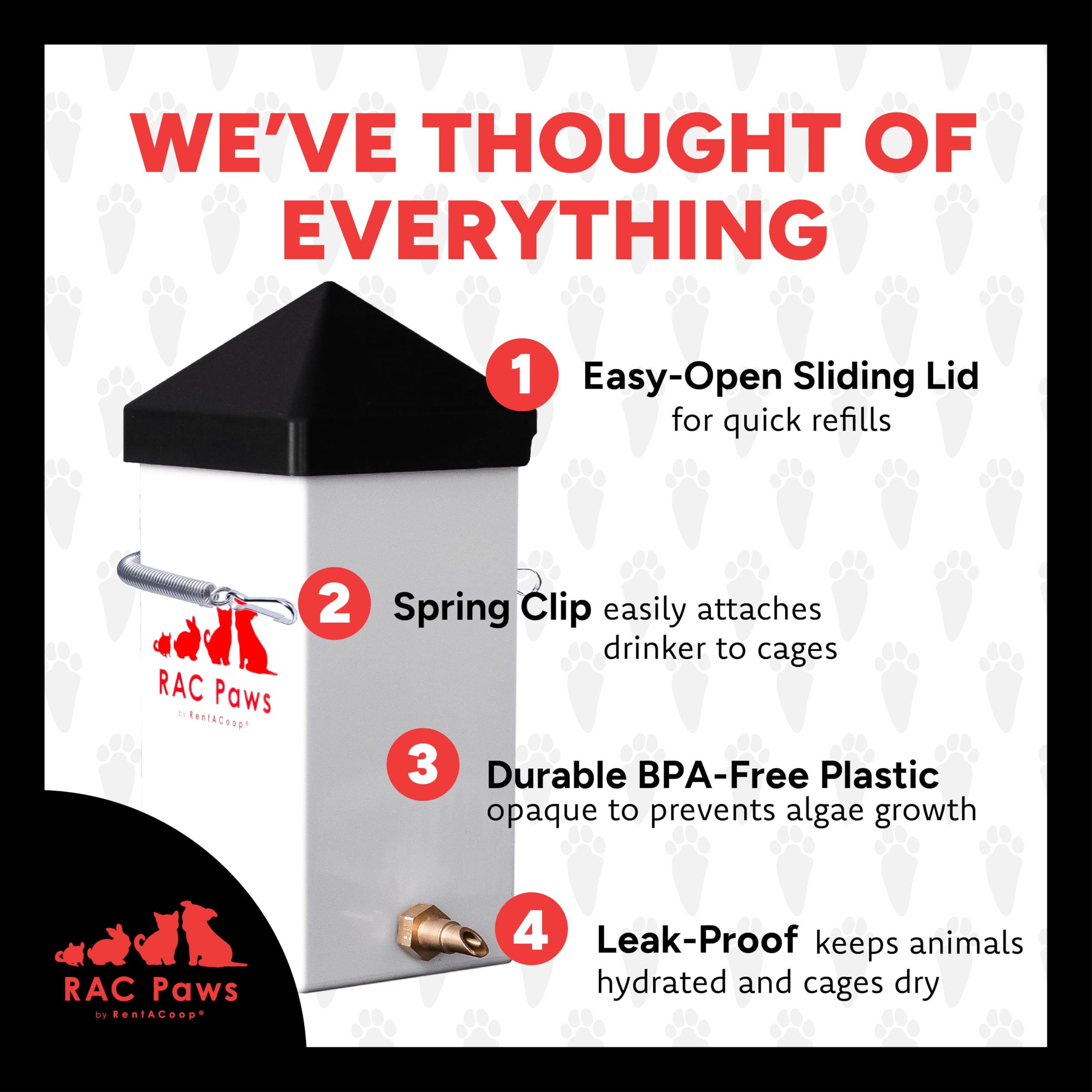 RentACoop 32oz(1L) Small Animal Drinker with No-Drip Brass Nozzle - Suitable for Small Pets, Bunnies, Hamsters, Guinea Pigs, Hedgehogs, Rabbits, Chinchillas, Mice and Rats