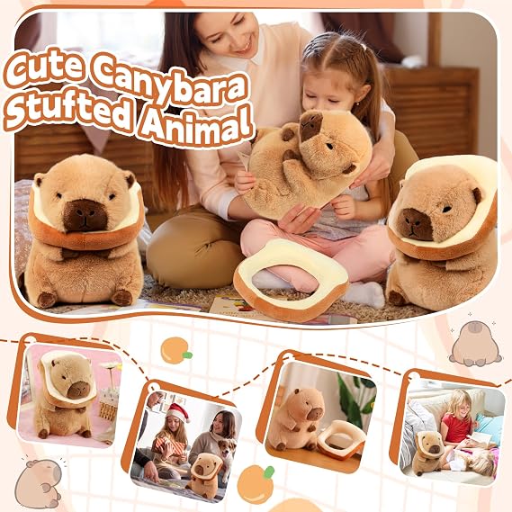 Capybara Stuffed Animal, Capybara Plush Toy with Wearable Bread