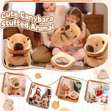 Capybara Stuffed Animal, Capybara Plush Toy with Wearable Bread