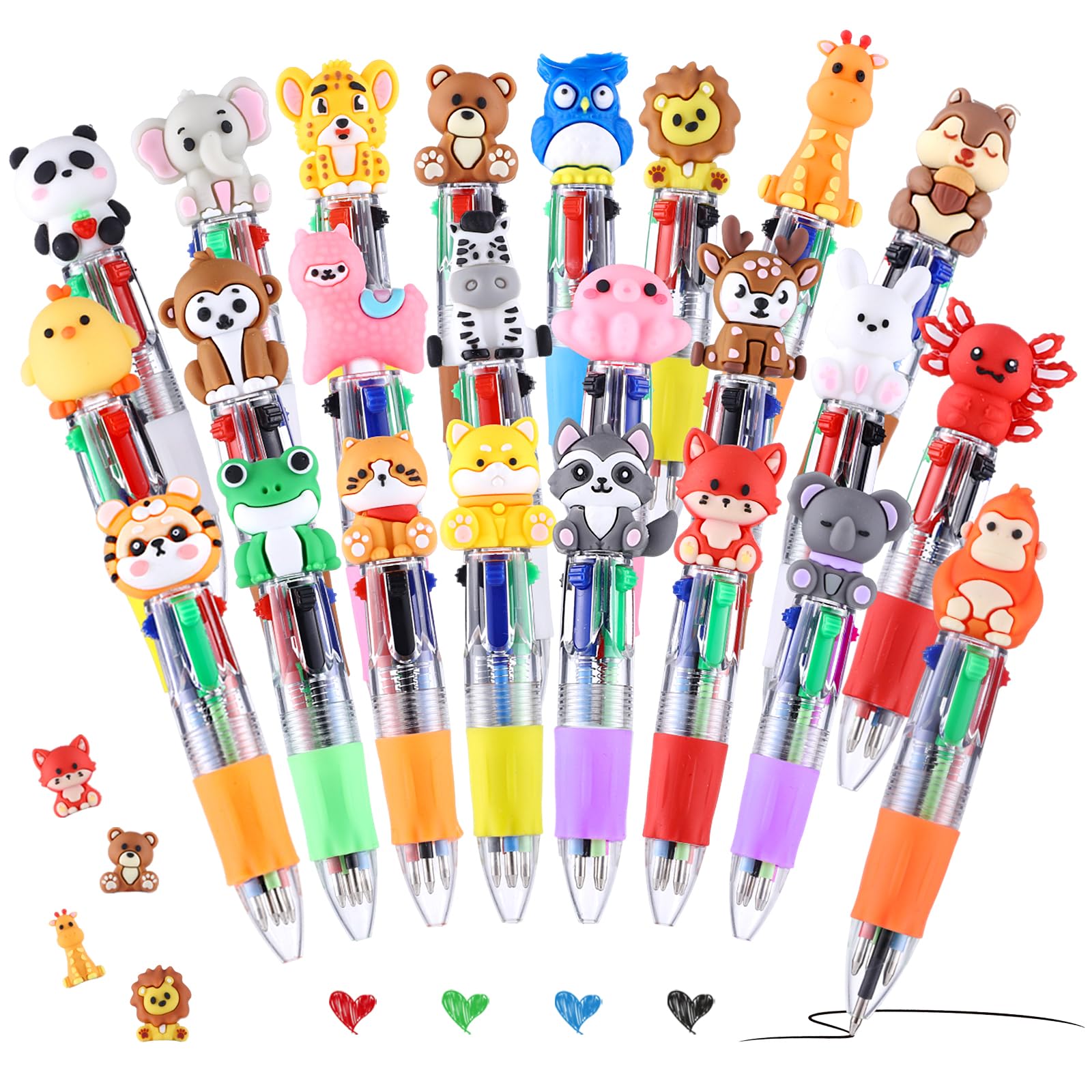 24 Piezas Bolígrafo 4-en-1 Regalo de Graduación, 0.7mm Bolígrafo Retráctil Divertido Regalo Examen Aprobado para Estudiantes Oficina (Animales)