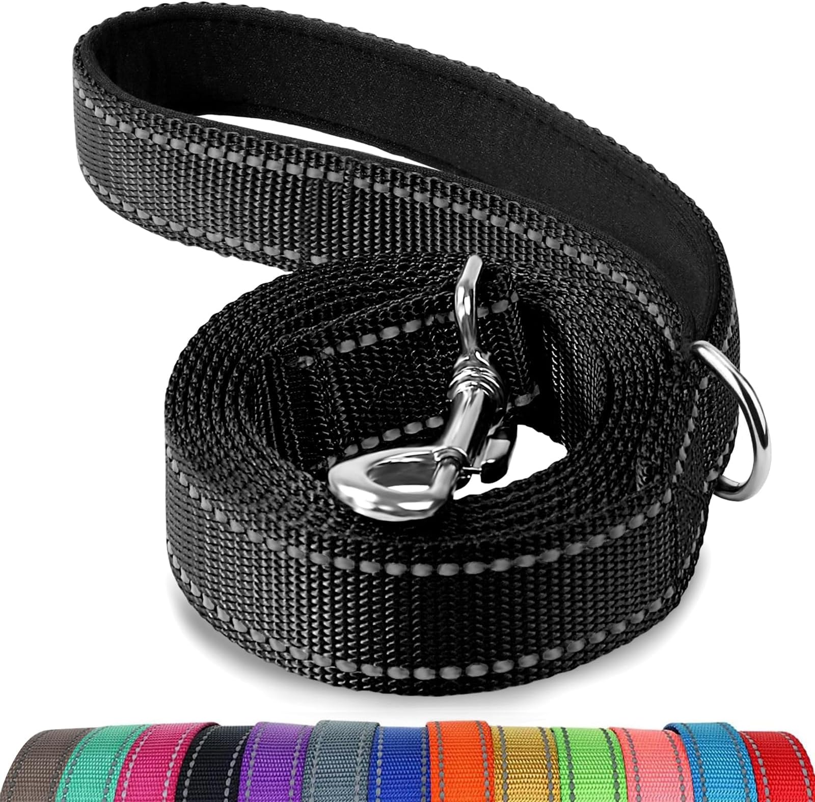 Dog Leash, 6 FT Double-Sided Reflective, Padded Handle Nylon Heavy Duty Leashes for Medium & Large Dogs Walking, Black