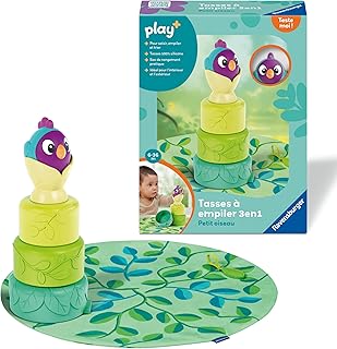 Ravensburger Play 34007 Stacking Cups for Babies, 3-in-1, Small Bird - Stackable Silicone Baby Toy - Stacking Cups with Rattle - Awakening Motor Skills from 6 Months - 34007