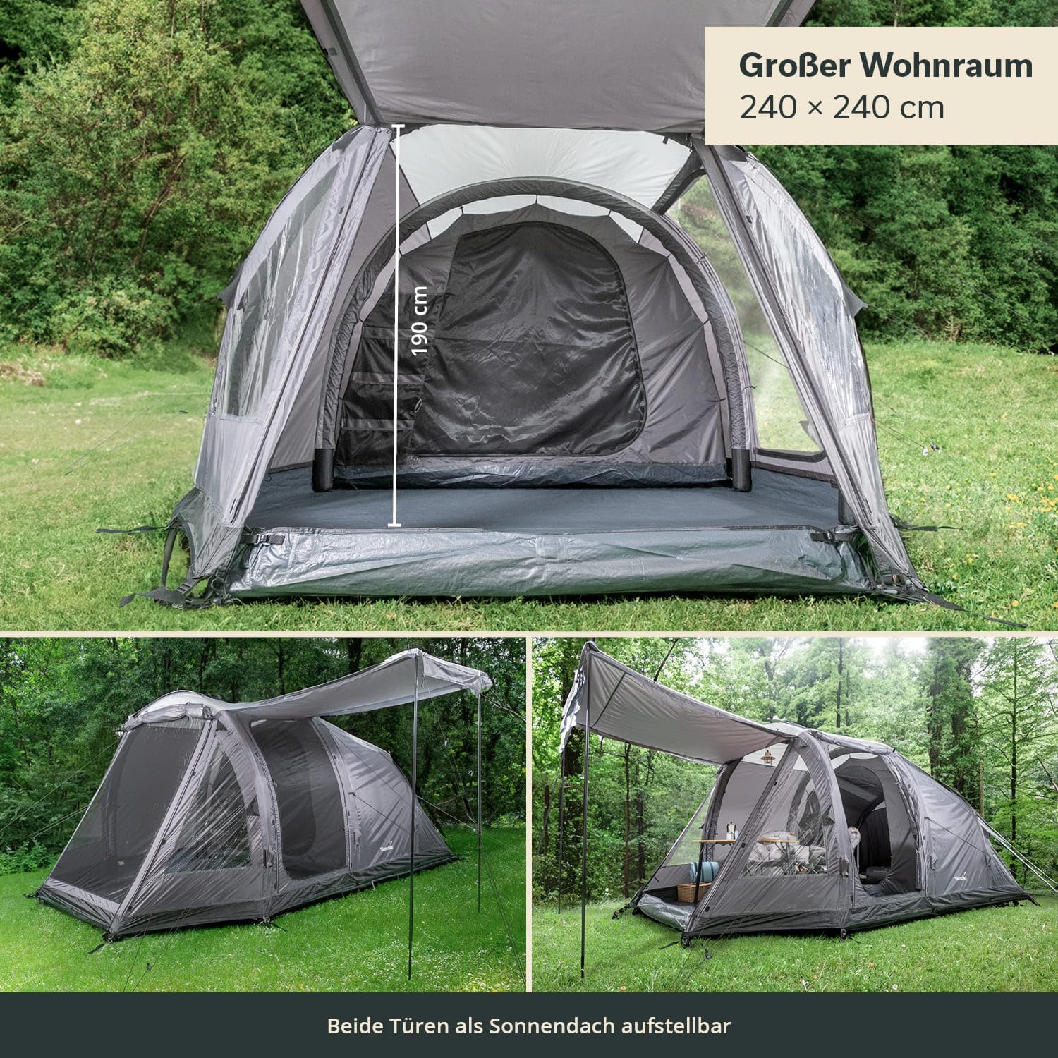 Skandika aufblasbares Zelt Folldal Air Protect | Luftzelt für 4-5 Personen, eingenähter Zeltboden, wasserdicht, 5000 mm Wassersäule, mit Pumpe, Sonnensegel | Camping Zelt, Tunnelzelt, Air Tent