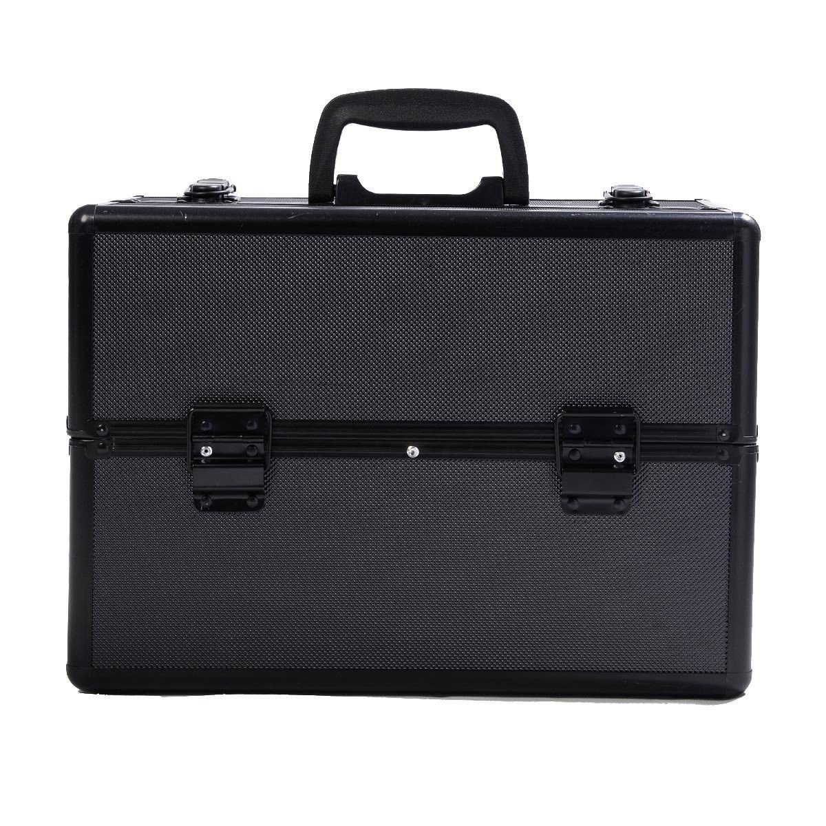 GOFLAME Makeup Train Case Extendable, 4 Trays Cosmetic Box with Aluminum Frame and Velvet Lining, Lockable Makeup Storage Organizer with Large Capacity, Scratch Resistant and Wearproof (Black)