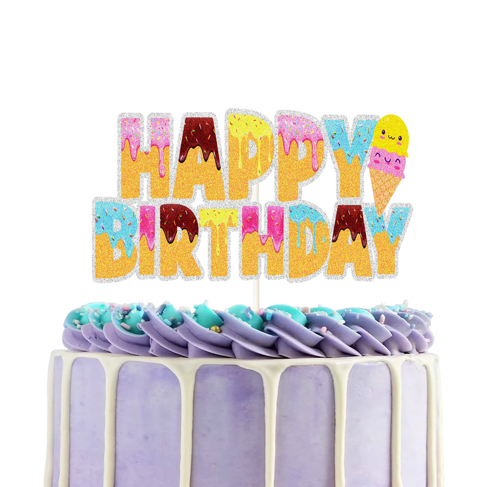 C/A Ice Cream Theme Cake Topper Summer Baby Happy Birthday Party Decorat