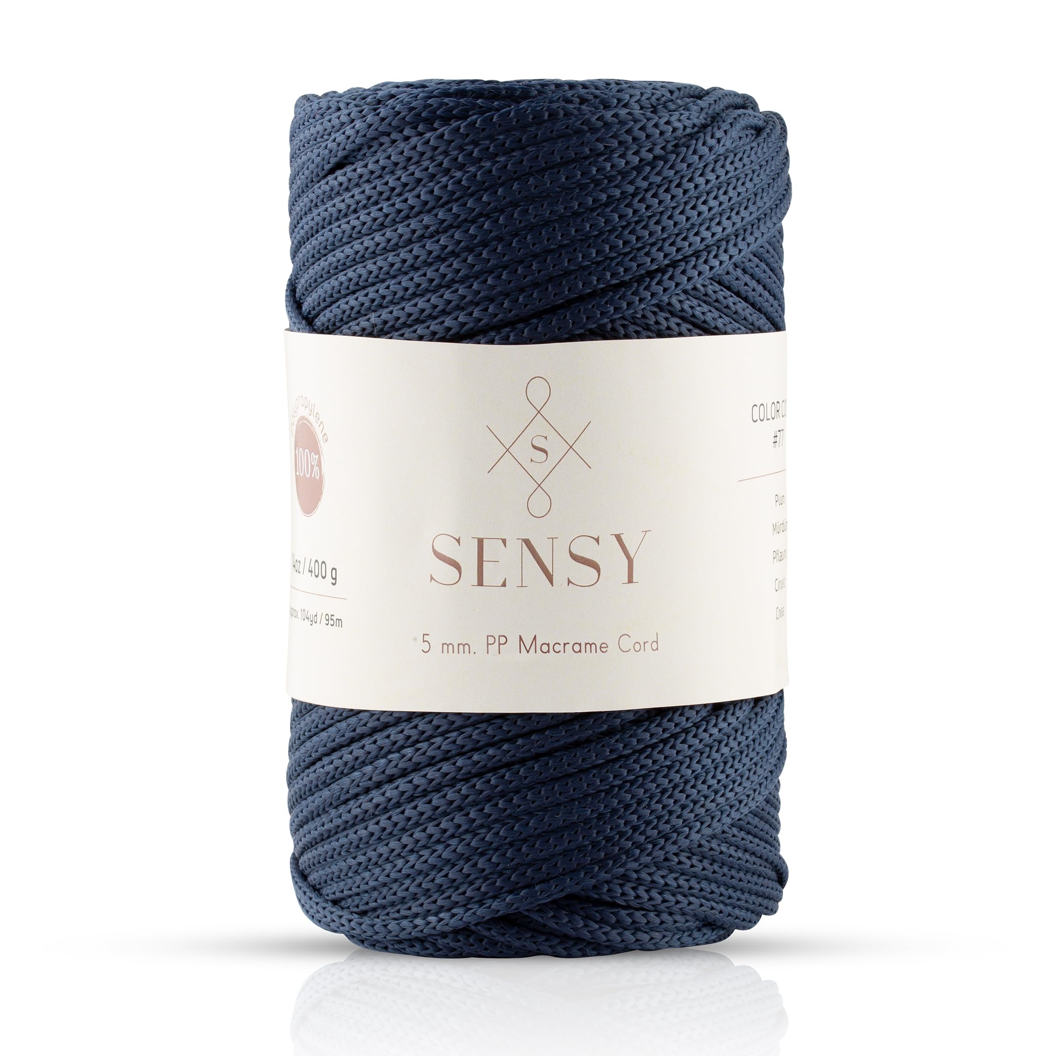 Sensy, Cordoncino Poliestere 5 Mm, 91,4 M, 100% Polipropilene, Per Macramè E Borse All'uncinetto, Filo All'uncinetto, Regalo Maglieria (Blu Navy)-image