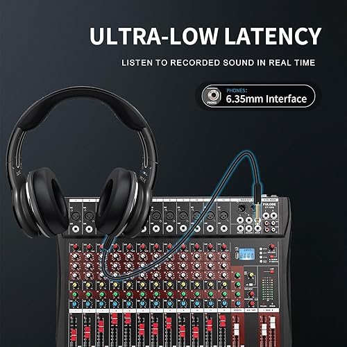 Miniatura 5 de FULODE CT120S mezclador de audio de 12 canales, consola con Bluetooth USB, mezclador de DJ, equipo de DJ para entrada de grabación de computadora,