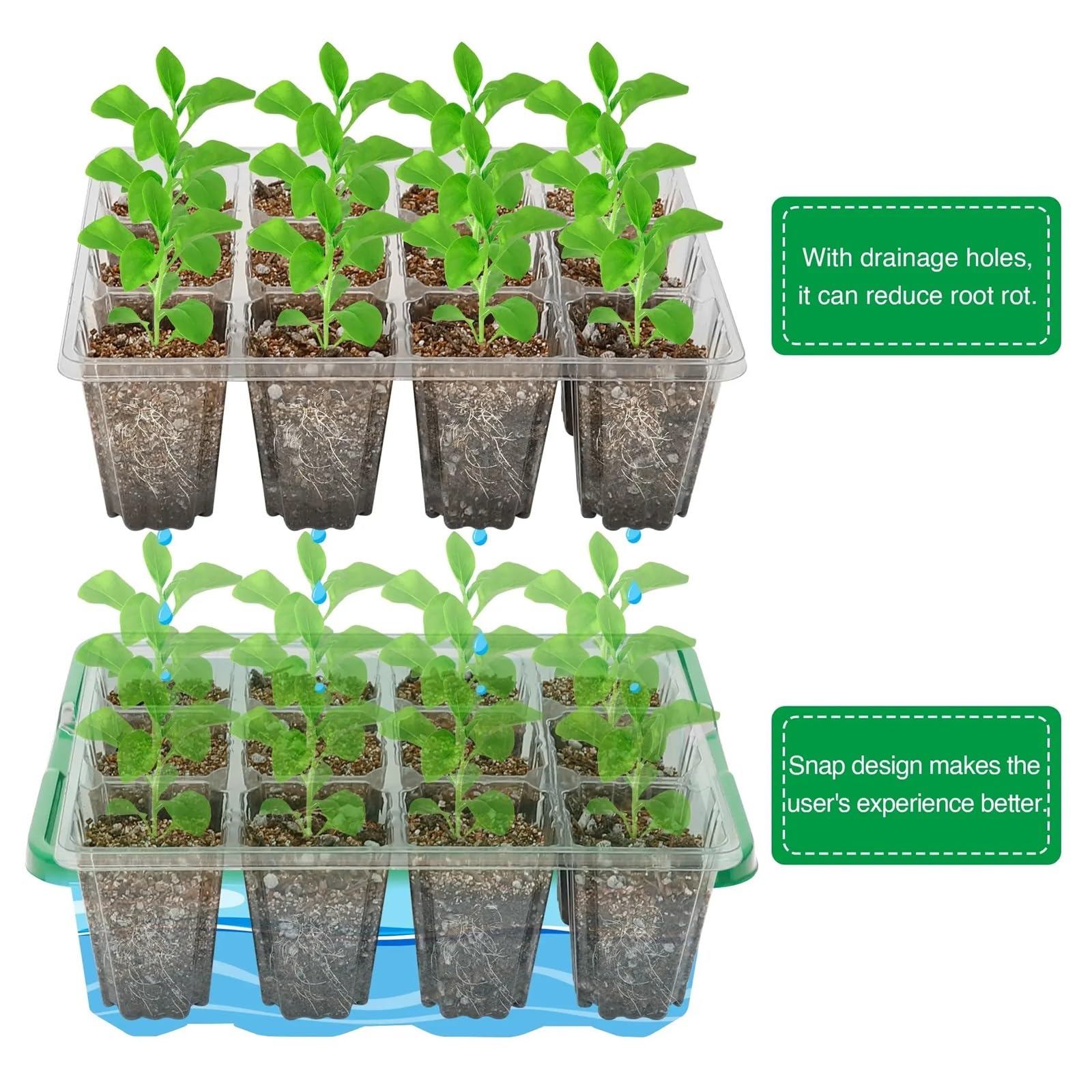 Anzuchtschale Saat-Starter-Tablett Erhöhte Setzling-Starter-Tablett-Kits mit einstellbaren Feuchtigkeitskuppeln und durchsichtiger Zellenschale für Pflanzen