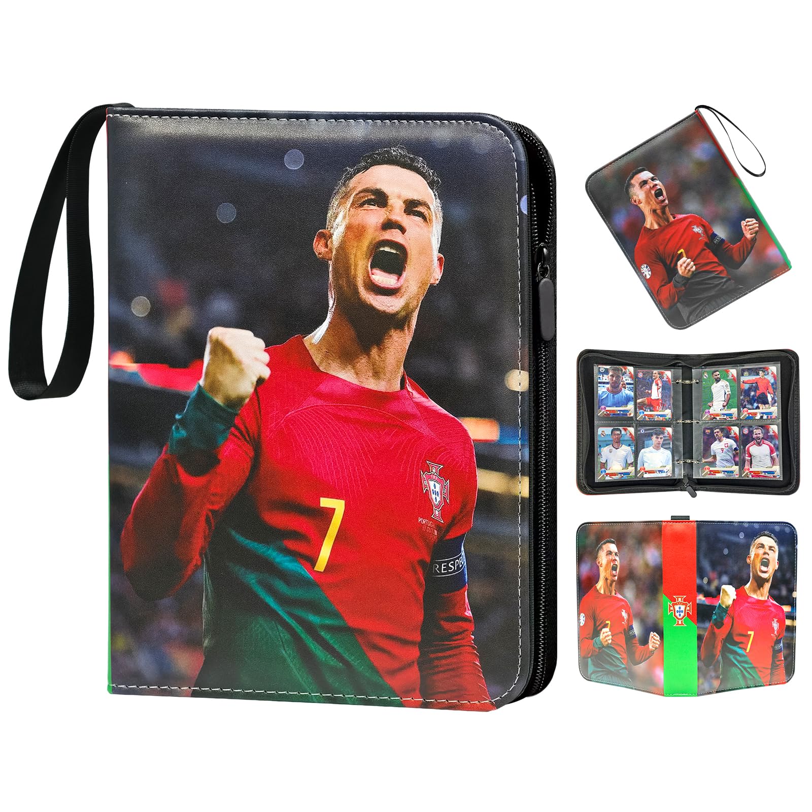 COQOYO Fußball Sammelalbum 4 Taschen Fussball Sammelkarten Album mit Reißverschluss Tragegriff und 50 Hüllen, 400 Karten Sammelmappe Sammelheft Sammelbuch, Sport Karten Heft Mappe Buch Ordner