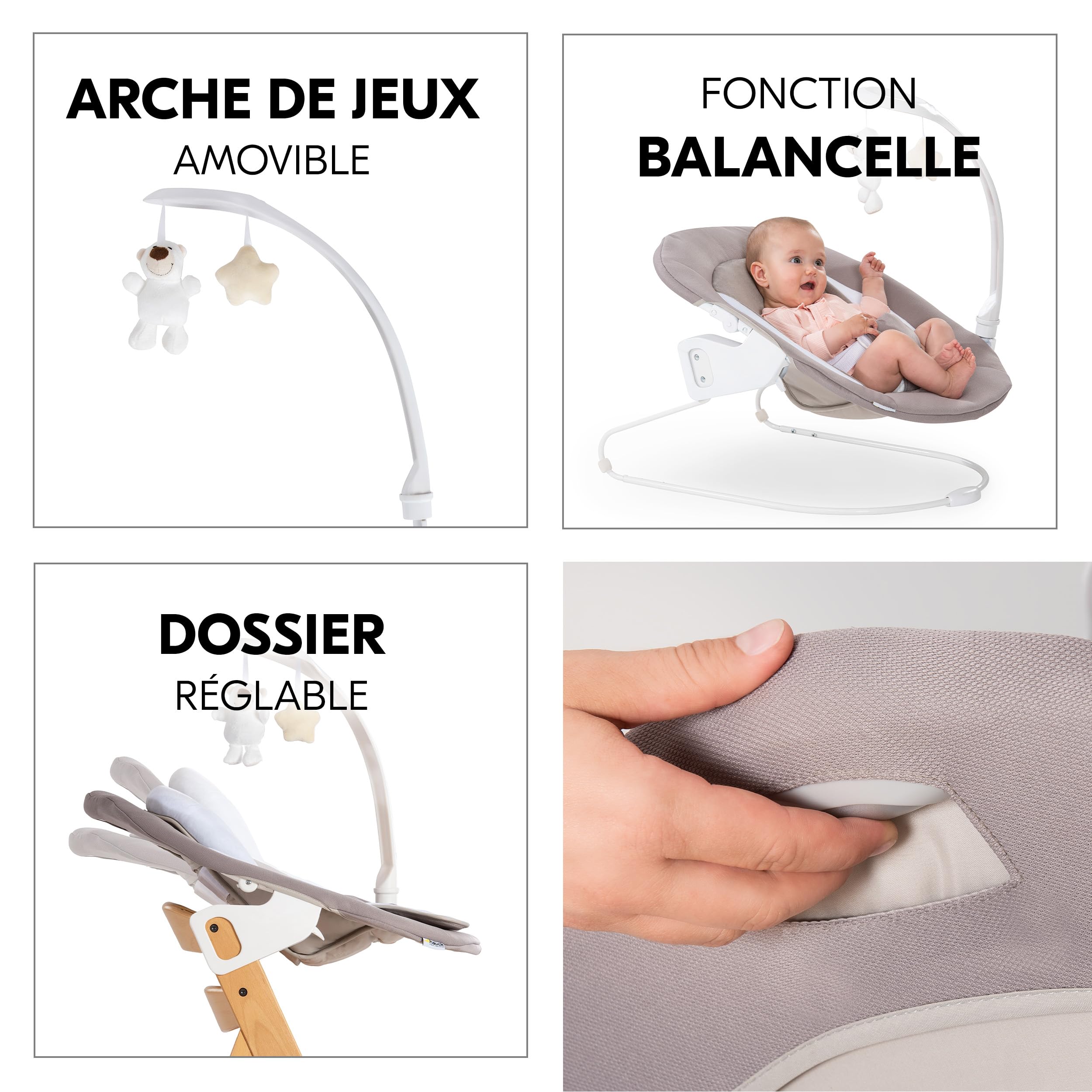 hauck Chaise Haute Bébé Alpha+ avec Siège Nouveau-né Deluxe - Natural | Chaise haute évolutive en bois, de la naissance à 90 kg, inclus assise avec arche éveil bébé, coussin, idéal pour repas