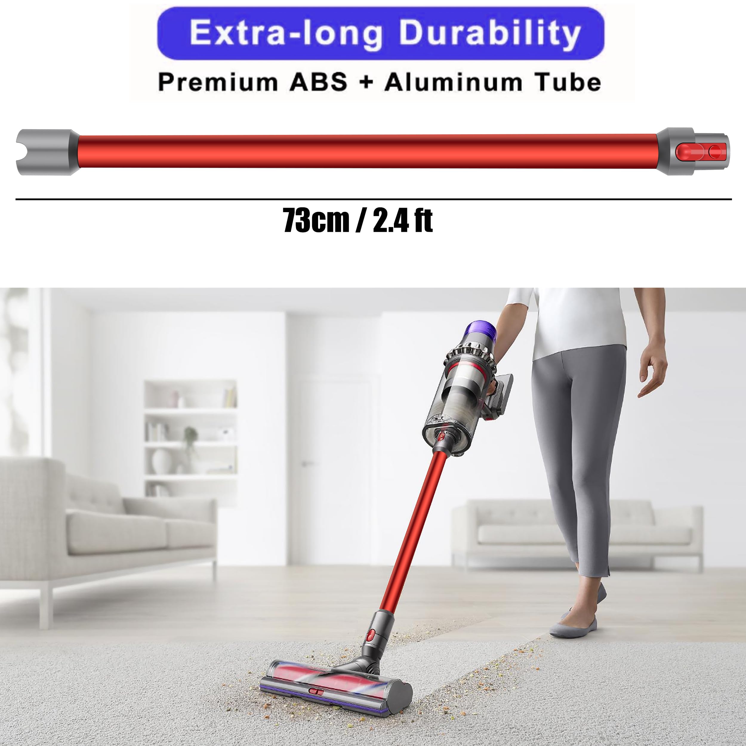 Tubo Prolunga compatibile per Dyson V7 V8 V10 V11 V15 Asta Telescopico in Alluminio, Lunghezza 72cm, Connettore a Sgancio Rapido - Rosso