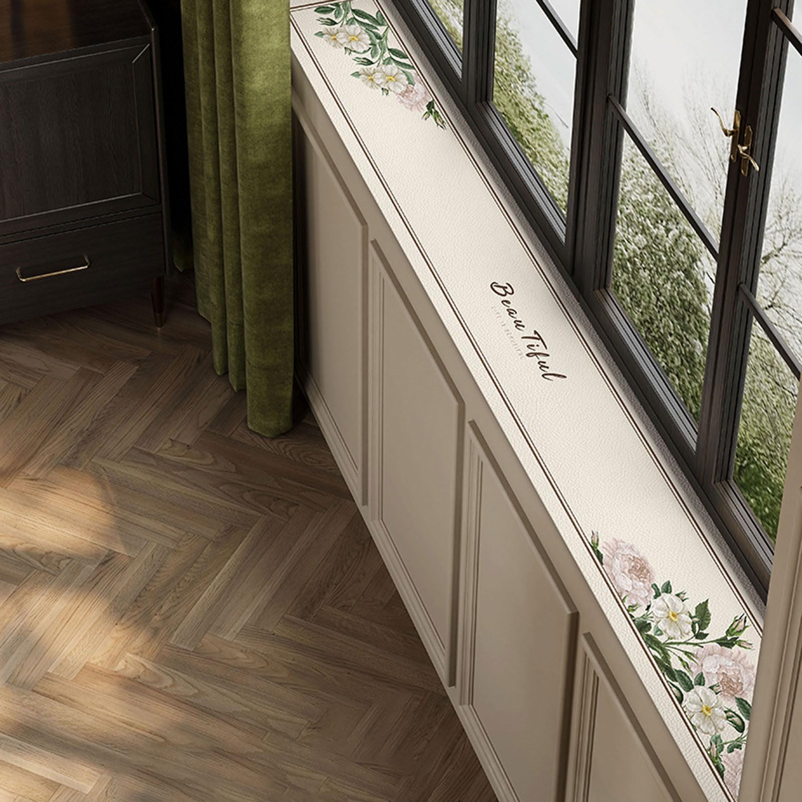 GZKDKZB Quick Drying Window Sill Cushion,Narrow Absorbent Window Sill Cushion,PVC Leather Windowsill Mat,Waterproof,Dust-Proof,Cuttable,for Patio Living Room Balcony Bedroom Home