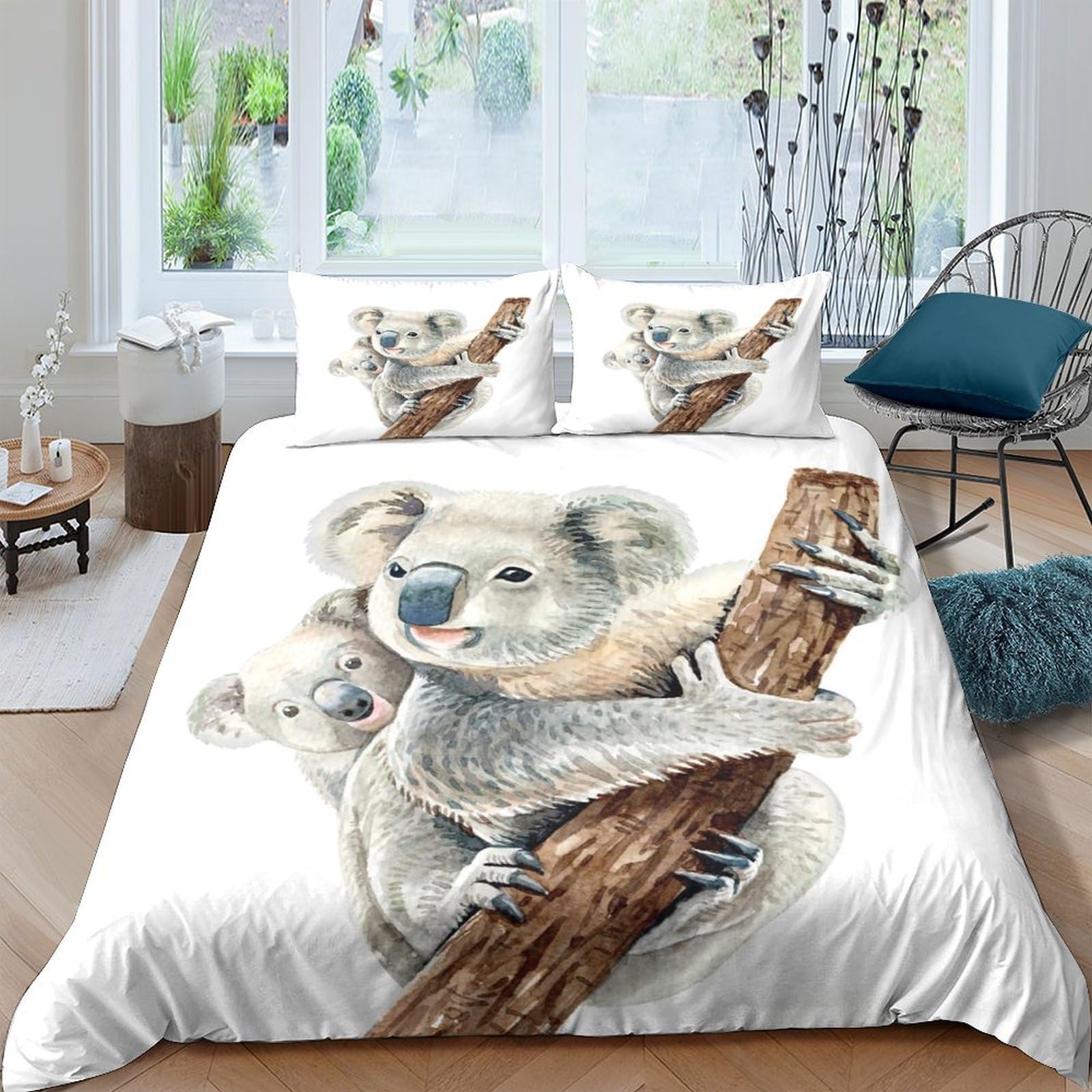 Ctjqhvkz Style-4 3D Printed Koala Tree Fitted Sheet Microfiber Soft Animal Pattern Bed Sheet For Bedroom Dorm Guest Room Decor Mattress Protection Single（135X200cm）