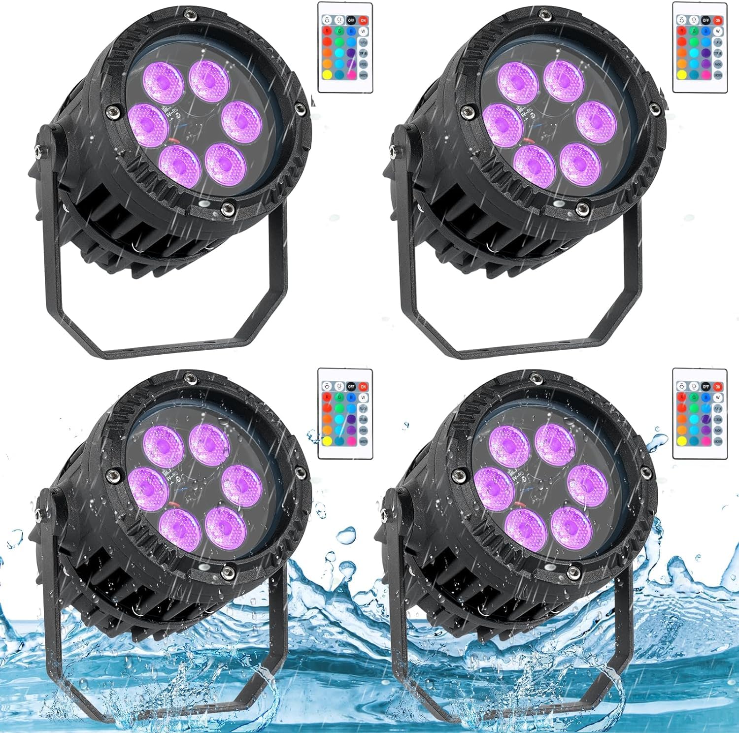 4PCS 6 x 3W IP67 Wasserdichtes LED Par Scheinwerfer, RGBW 4 in 1 Par Licht mit Fernbedienung LED Bühnenlicht, für Disco, Outdoor-Auftritte, DJ Show, Party, Bar, Bühnen
