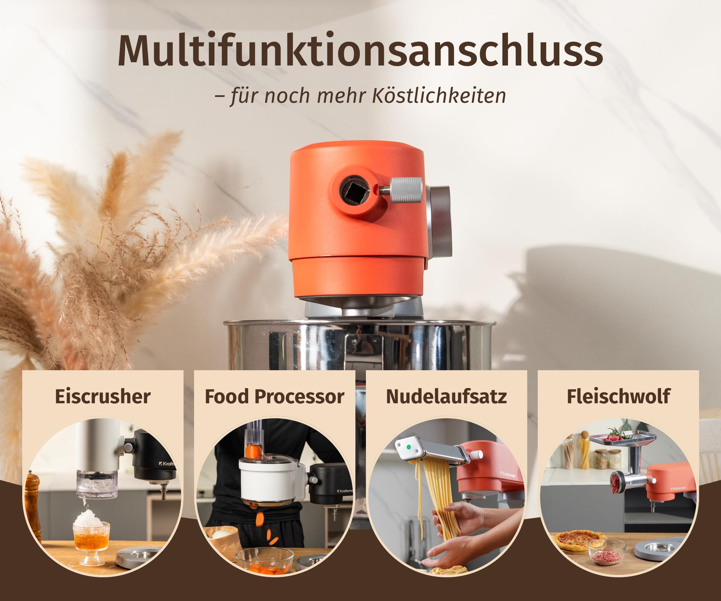5L Vollmetall-Küchenmaschine,Pizzateig Knetmaschine,Teigmaschine mit leisem Kupfer-DC-Motor, 4 Edelstahl-Aufsätzen ohne Beschichtung und universellem Multifunktionsanschluss