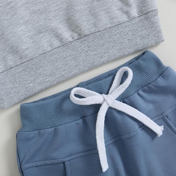 Toddler Baby Boy Girl Clothes Long Sleeve Solid Color Sweatshirt Pullover Tops + Elastic Pants With Pockets 2 Piece Fall Winter Outfit Set Casual Tracksuit