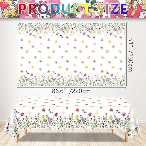 Miniatura 2 de Paquete de 4 manteles florales de verano con flores silvestres, manteles de plástico floral de primavera, manteles desechables para bodas, baby