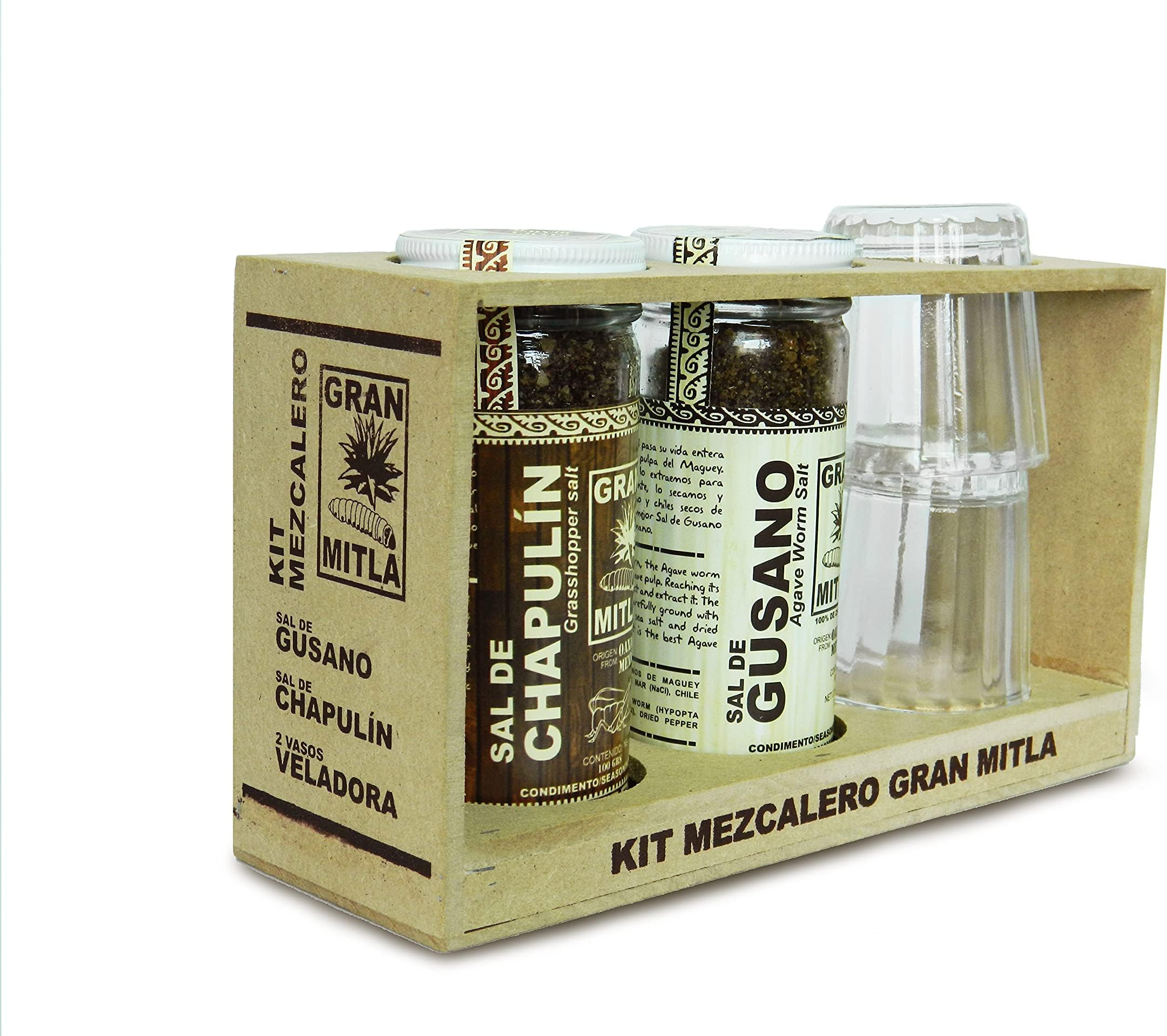 Gran Mitla Mezcal Gift Set : Agave Worm Salt and Grasshopper Salt with 2 mezcal glasses