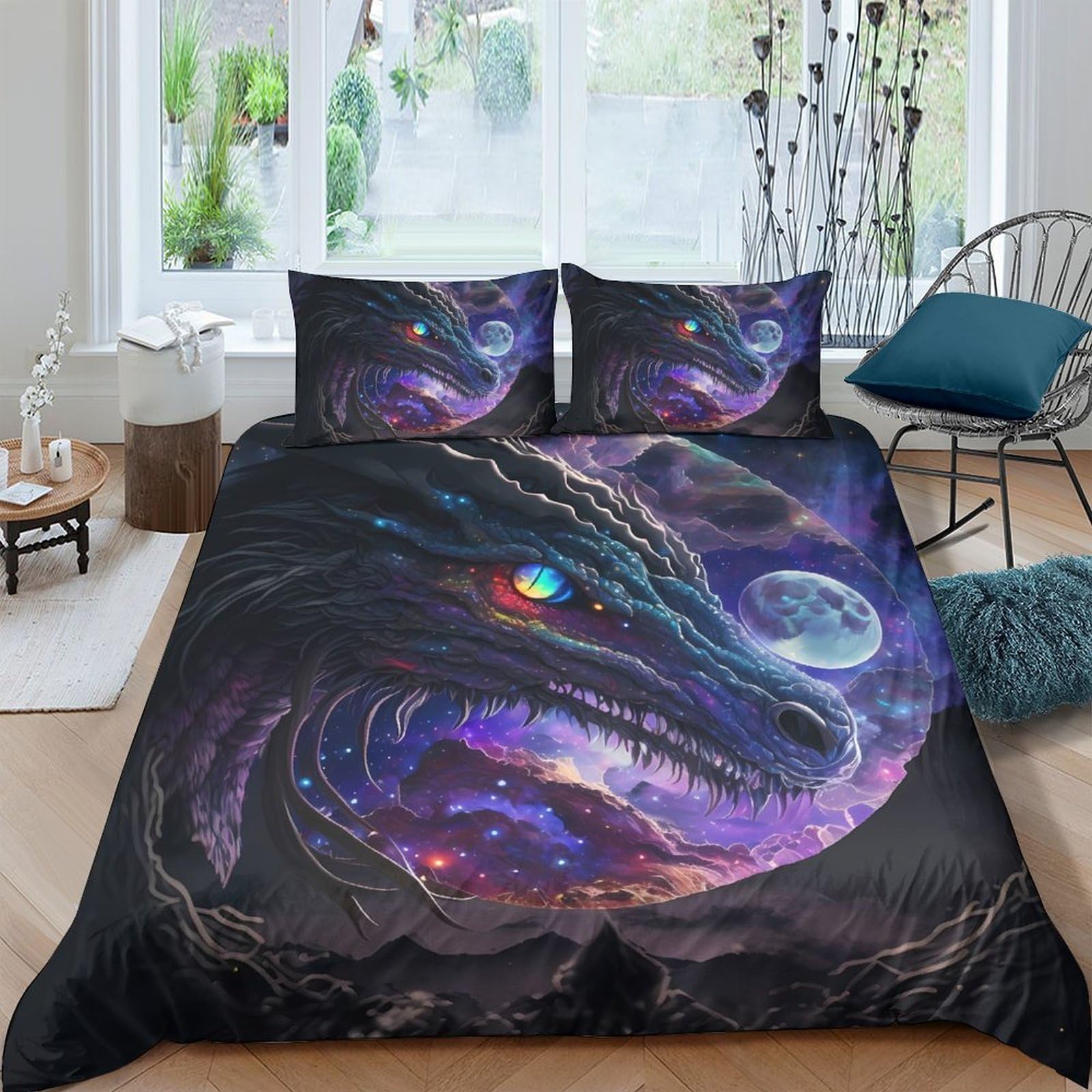 TUFRTGYHN 3D Printed Galaxy Starry Sky Duvet Cover Set Microfiber Soft Breathable Cosmic Nebula Bedding with 2 Pillowcases for Bedroom Single（135x200cm）