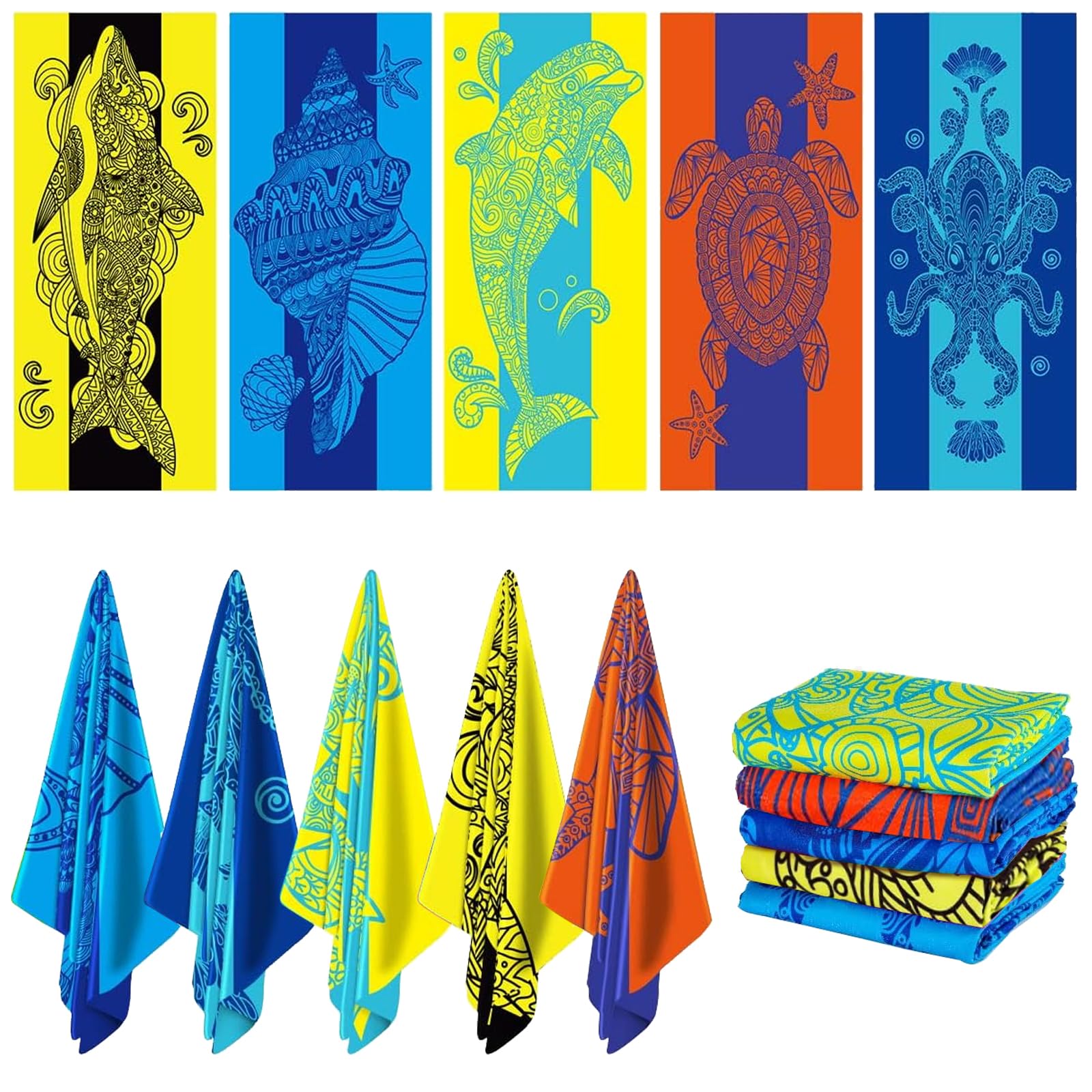 5 Pack Oversized Beach Towel, 92 x 193 cm Microfiber Lightweight Beach Towel Quick Dry Sand Free Pool Towels Bulk for Adult Women Men Travel Sport Swimming Vacation Essential Gift (Stylish Color)