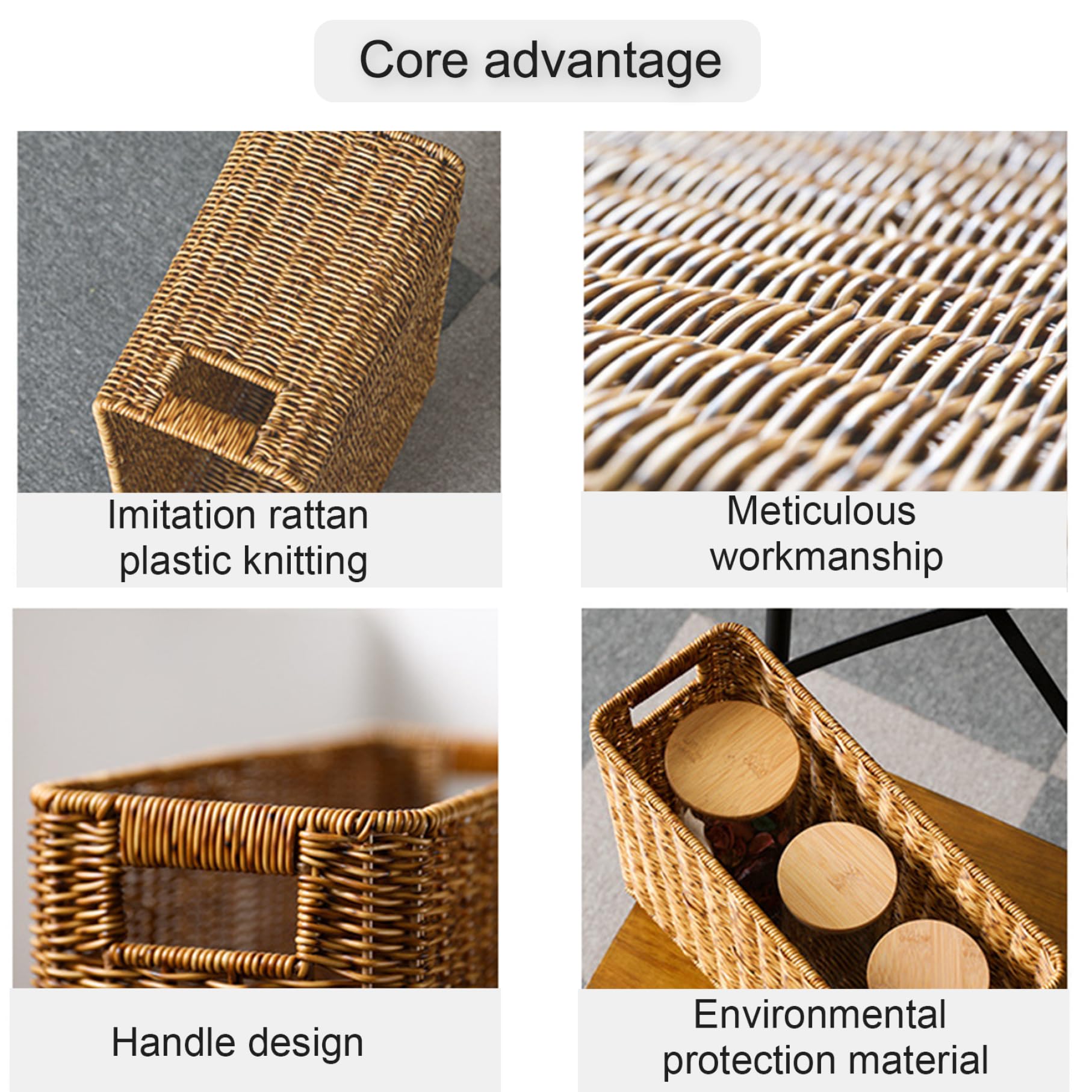 Panier de Rangement en Osier Panier de Magazine 15x10.2x5.9 Rack Magazine rotin tissé avec poignées Rangement rectangulaire pour journaux Bouteilles