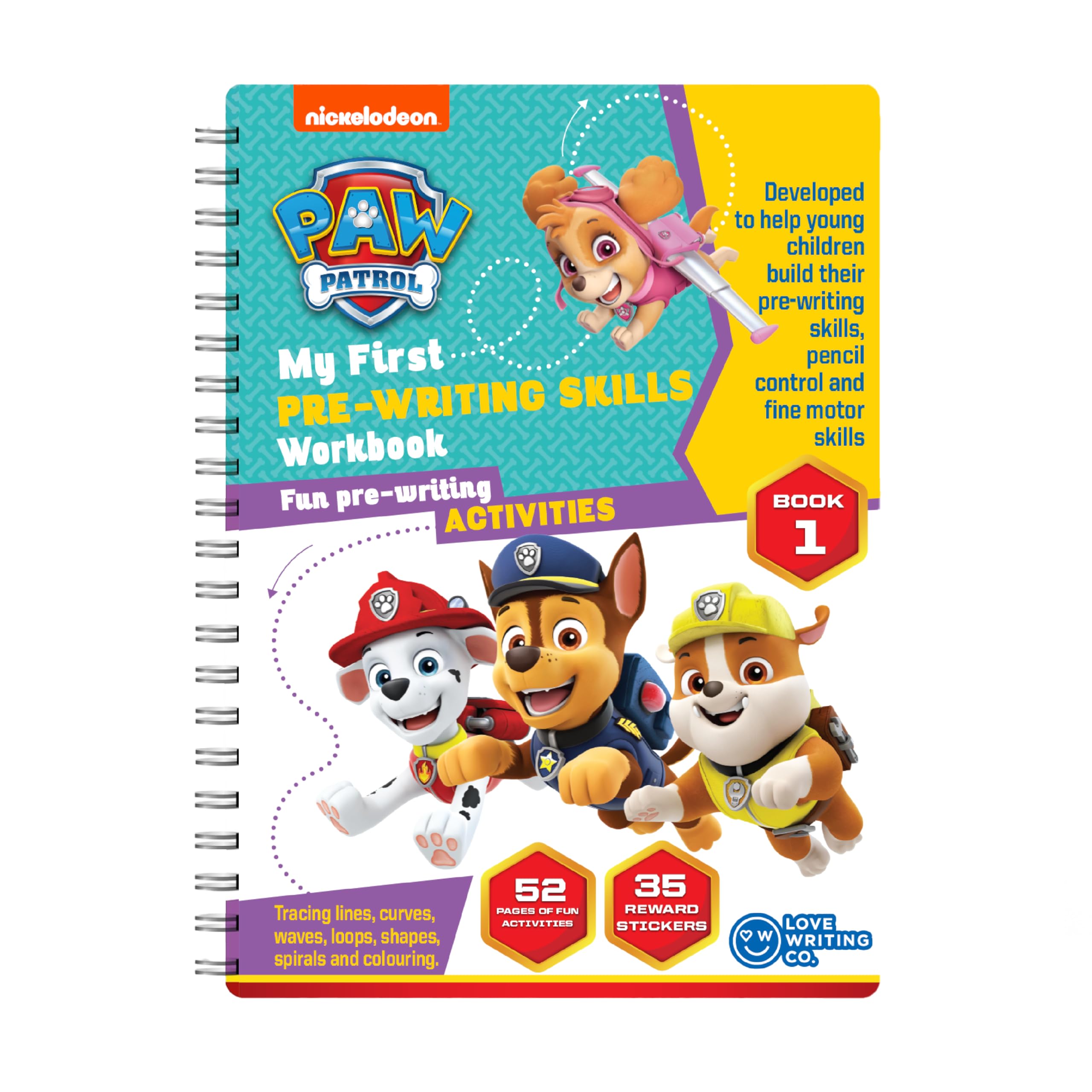 Paw Patrol My First Pre-Writing Skills Libro de actividades | Primeros pasos de escritura a partir de 2 años | Construye control de lápiz | Habilidades de preescritura | [encuadernado en anillo] 52