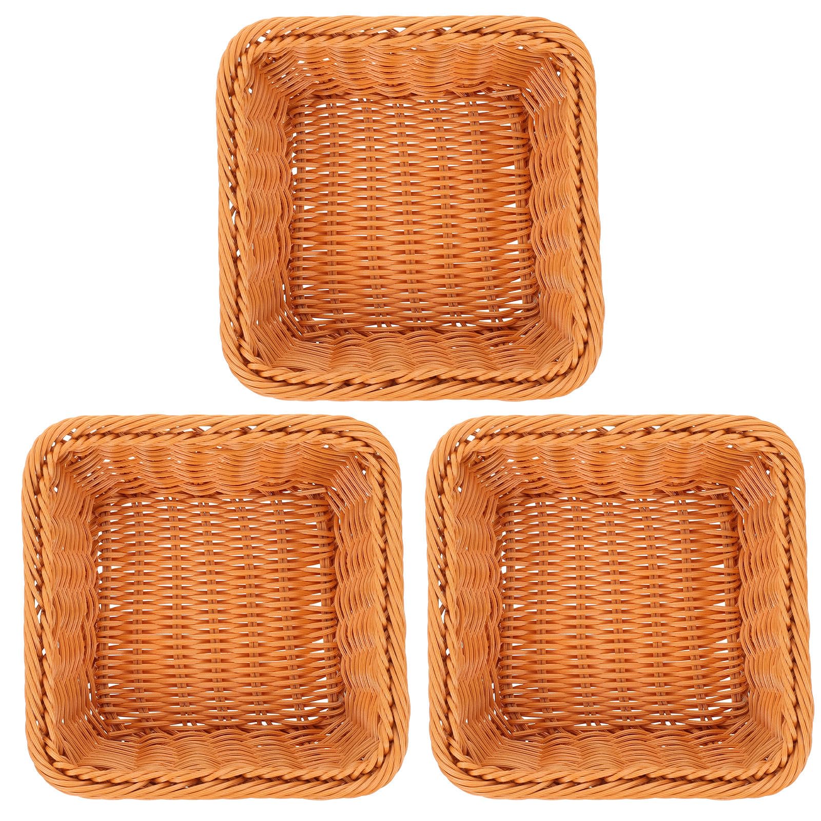 Cestini Quadrati in Plastica Marrone Effetto Intrecciato Set di 3 Resistente e Decorativo per Pane, Frutta e Snack in Casa o Ufficio