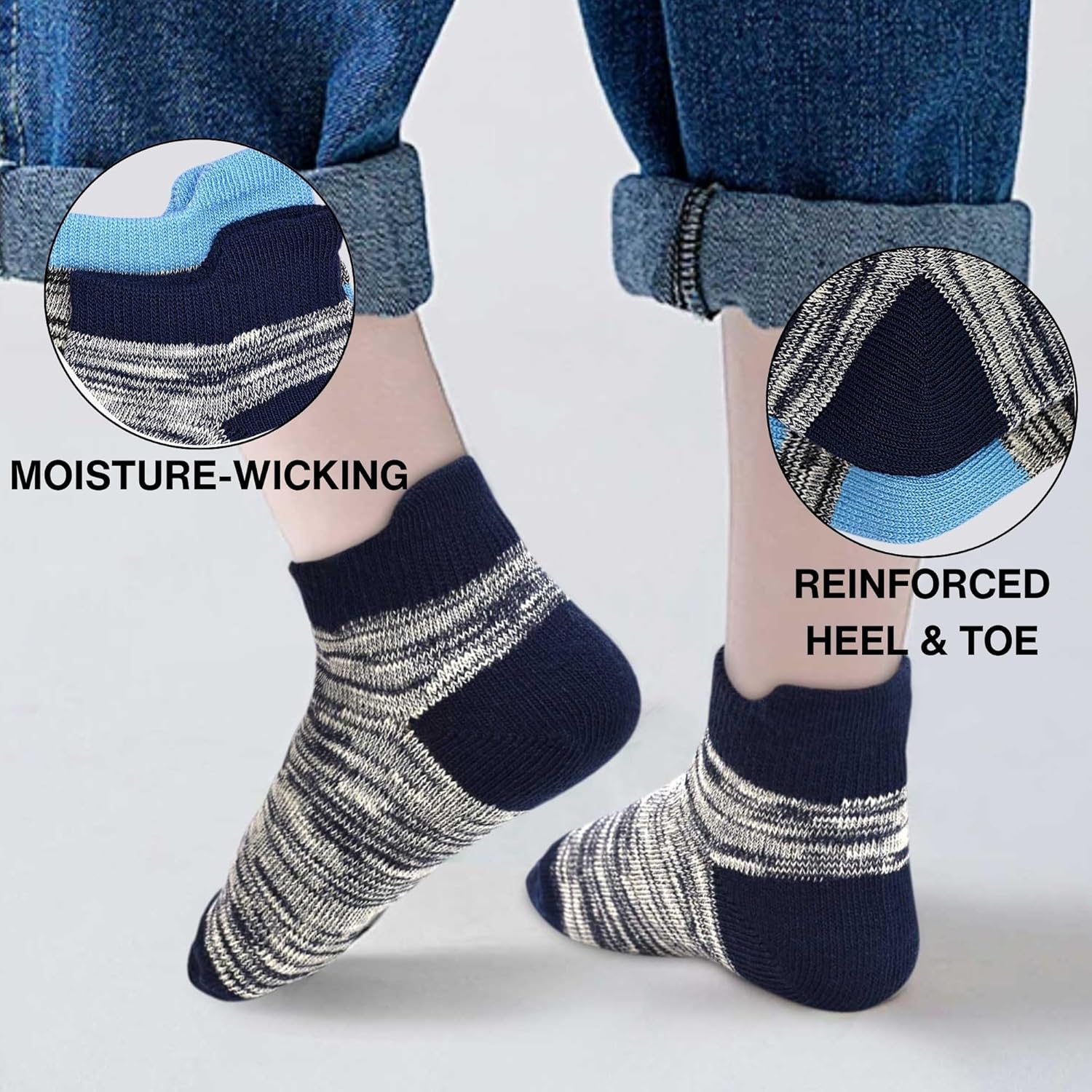 Boys Socks Kids Ankle Cotton Athletic Low Cut Half Cushioned Socks Heel Tab 1-14 Years, 12 Pairs - Image 2