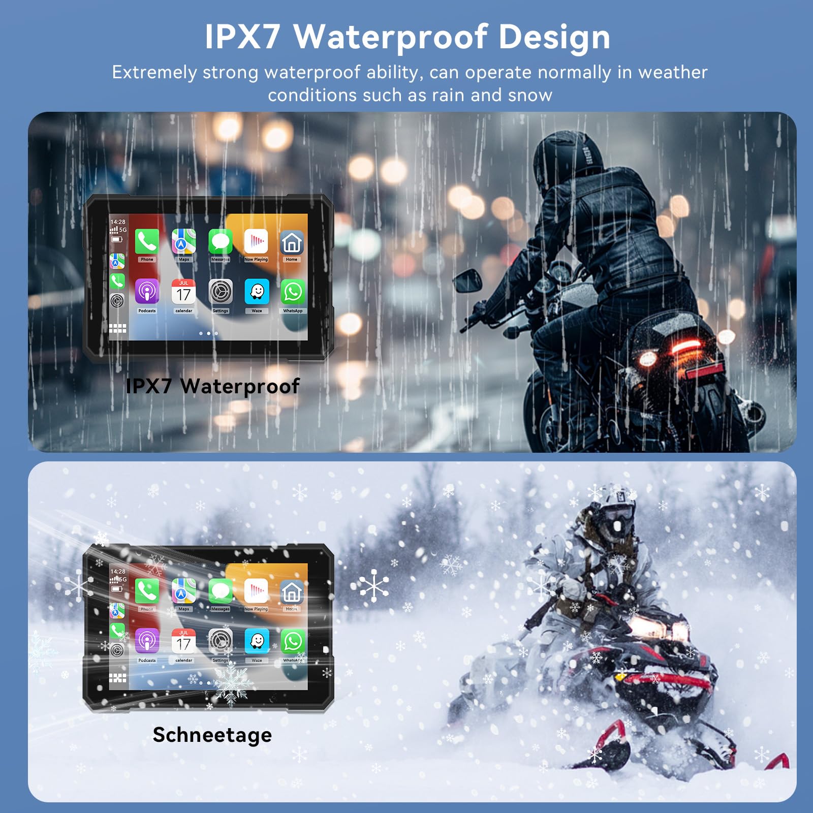 5 Pulgadas Pantalla Carplay de Motocicleta, IPX67 Impermeable, para CarPlay y Android Auto con Bluetooth Dual, Control de Voz, GPS, Detección de presión de neumáticos