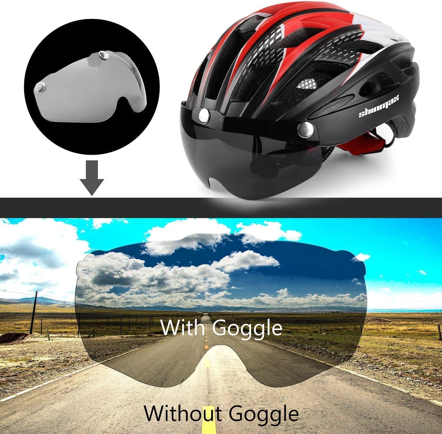 Casco da Bici da Uomo, KINGLEAD Casco da Bici con Luce Casco da Adulto con Visiera Magnetica Casco da Bici MTB, Casco da Bici da Strada Leggero Regolabile (KL-19)