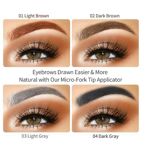 Miniatura 4 de Bolígrafo profesional de cejas de 4 puntas, lápiz líquido impermeable para cejas, negro, precisión de punta fina, larga duración, 0.3 onzas líquidas