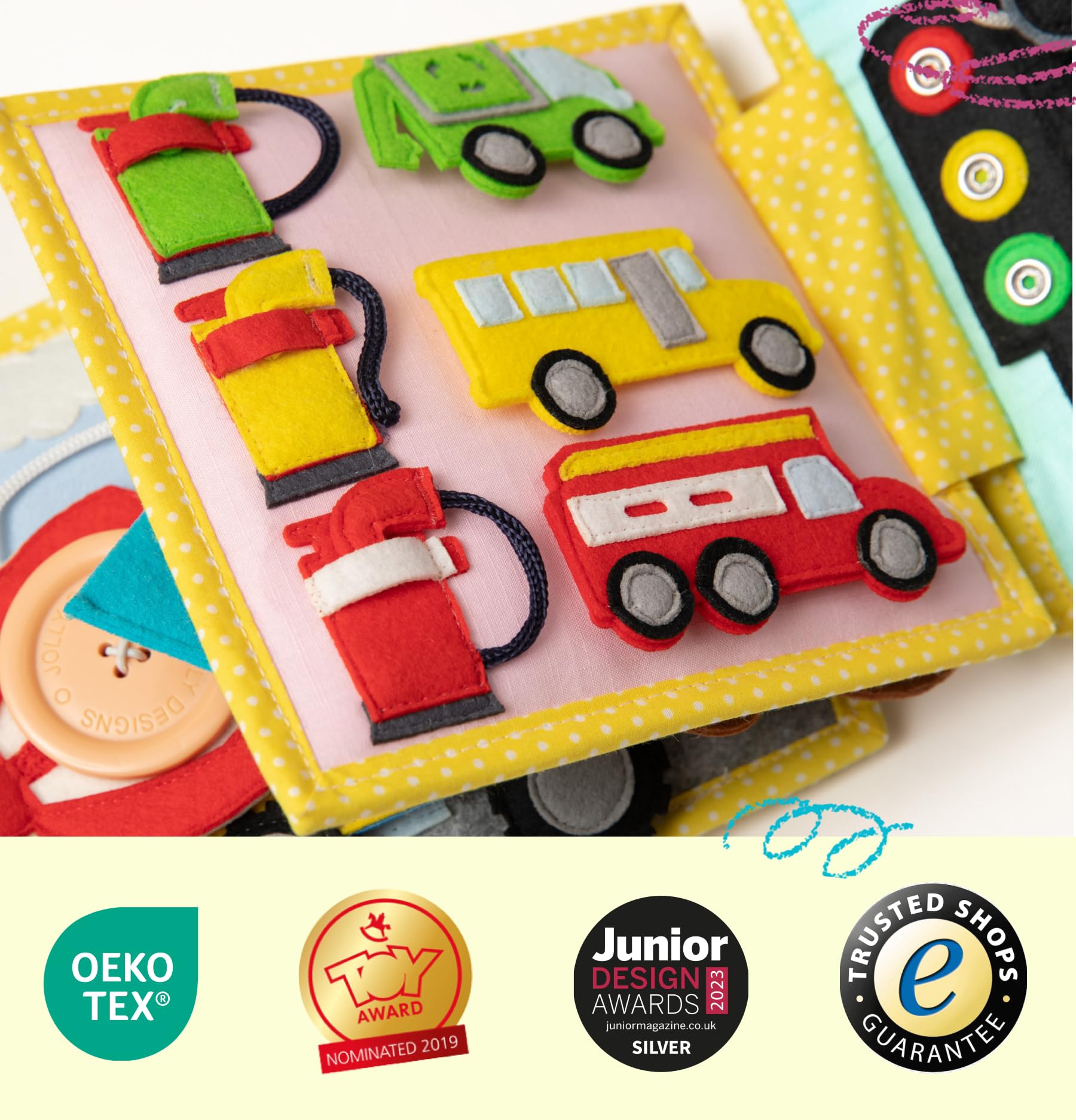 Jolly Designs Mini Quiet Book Il mio primo escavatore - Giocattoli Montessori a partire dai 18 mesi - Busy Book & Libro in stoffa in feltro - Giocattoli educativi per veicoli e regole del traffico