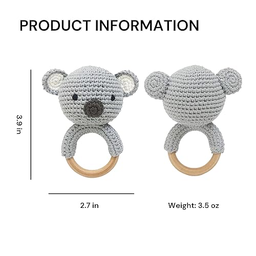 Miniatura 2 de Conejito - Sonajero para niños pequeños, juguete de lana hecho a mano, mejora visual y sensorial, juguete con estricto proceso de prueba de calidad,