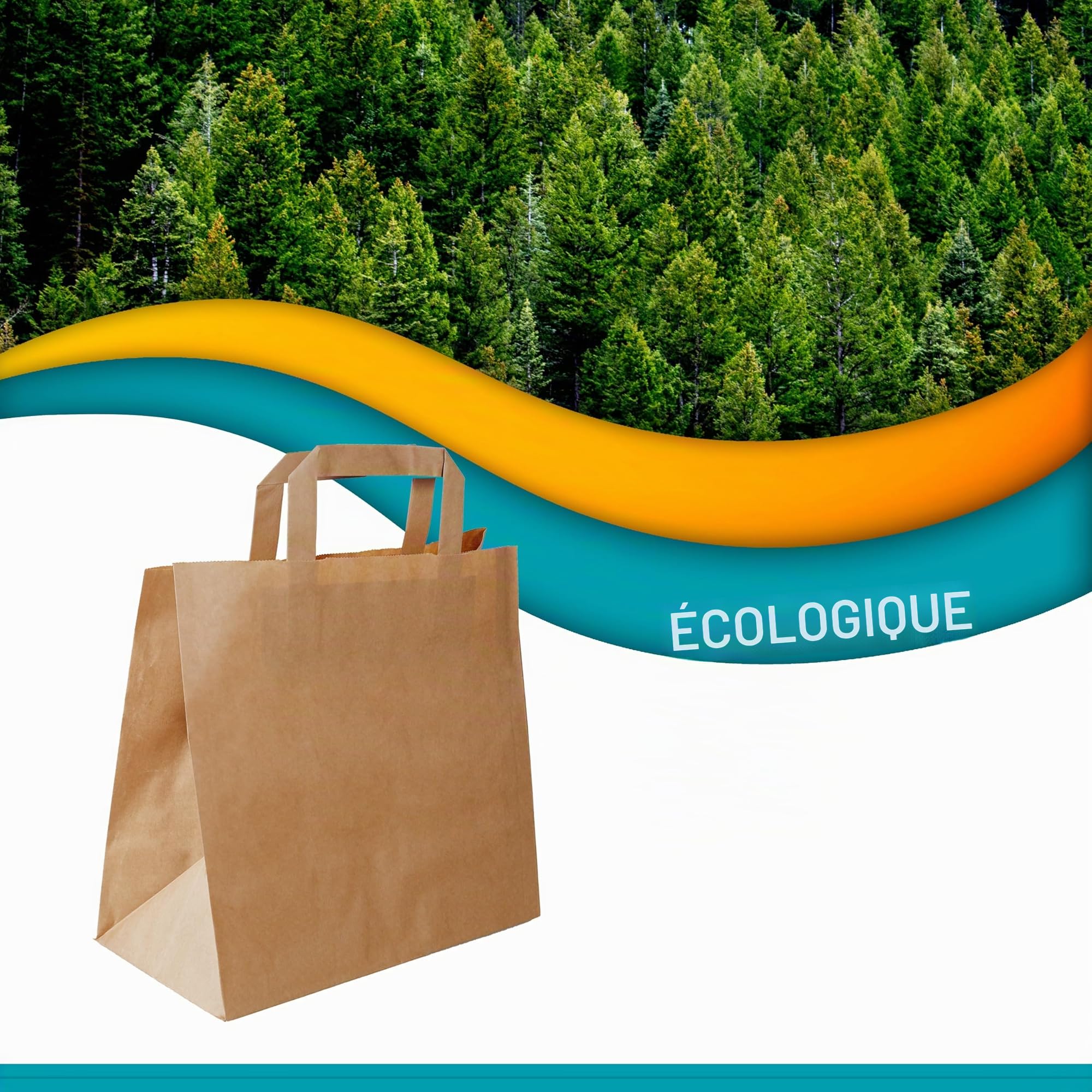 Commerline Lot de 250 Sacs en Papier Kraft, avec Anse, 26 + 17 x 25 cm, Marron