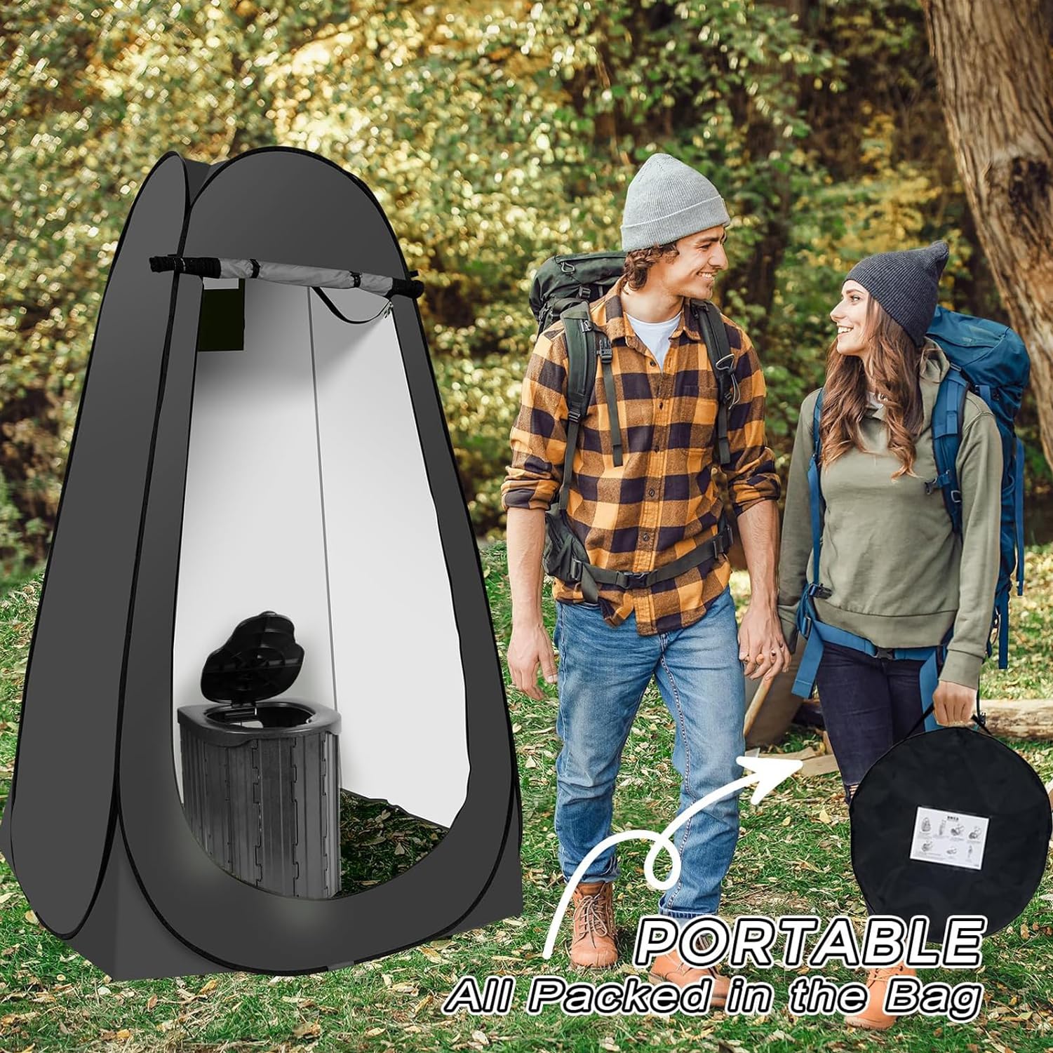 Taeku Pop-Up Toilettenzelt, Großer Sichtschutz Umkleideraum, Tragbarer Sonnenschutz Überdachungs Regenschutz für Außendusche, Toilette und Umkleideraum (Schwarz)