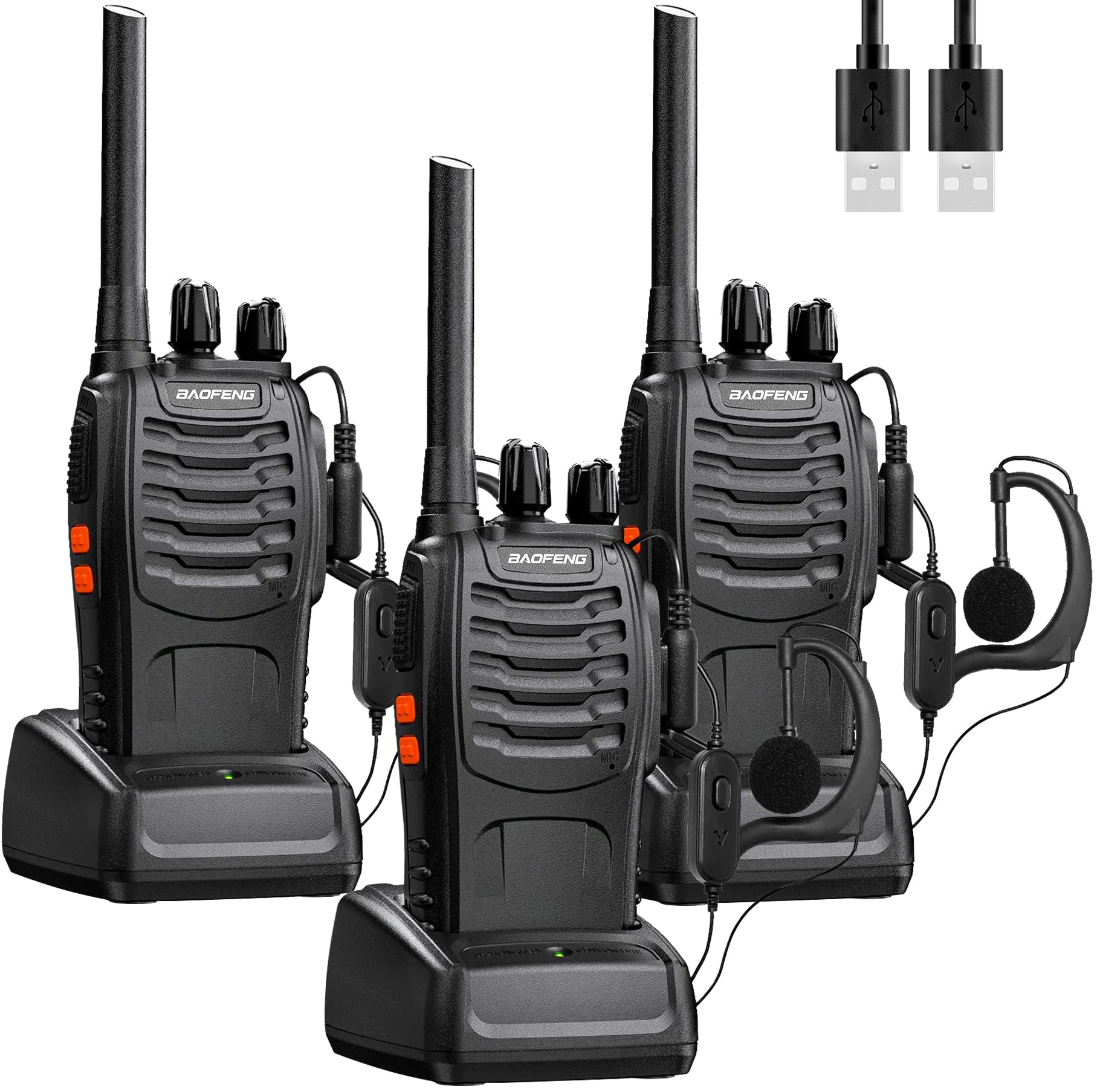 Baofeng Walkie Talkie PMR446 Walkies Profesionales USB Recargable 16 Canales Radiocomunicación, Set con Auriculares y Luz LED Adecuado para el Trabajo en Actividades al Aire Libre(2 Piezas) — view 9