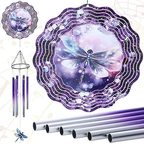 Campana de viento de libélula para exteriores, campanilla de viento de metal con giratorios, libélulas, regalos para mujeres, jardín, patio,