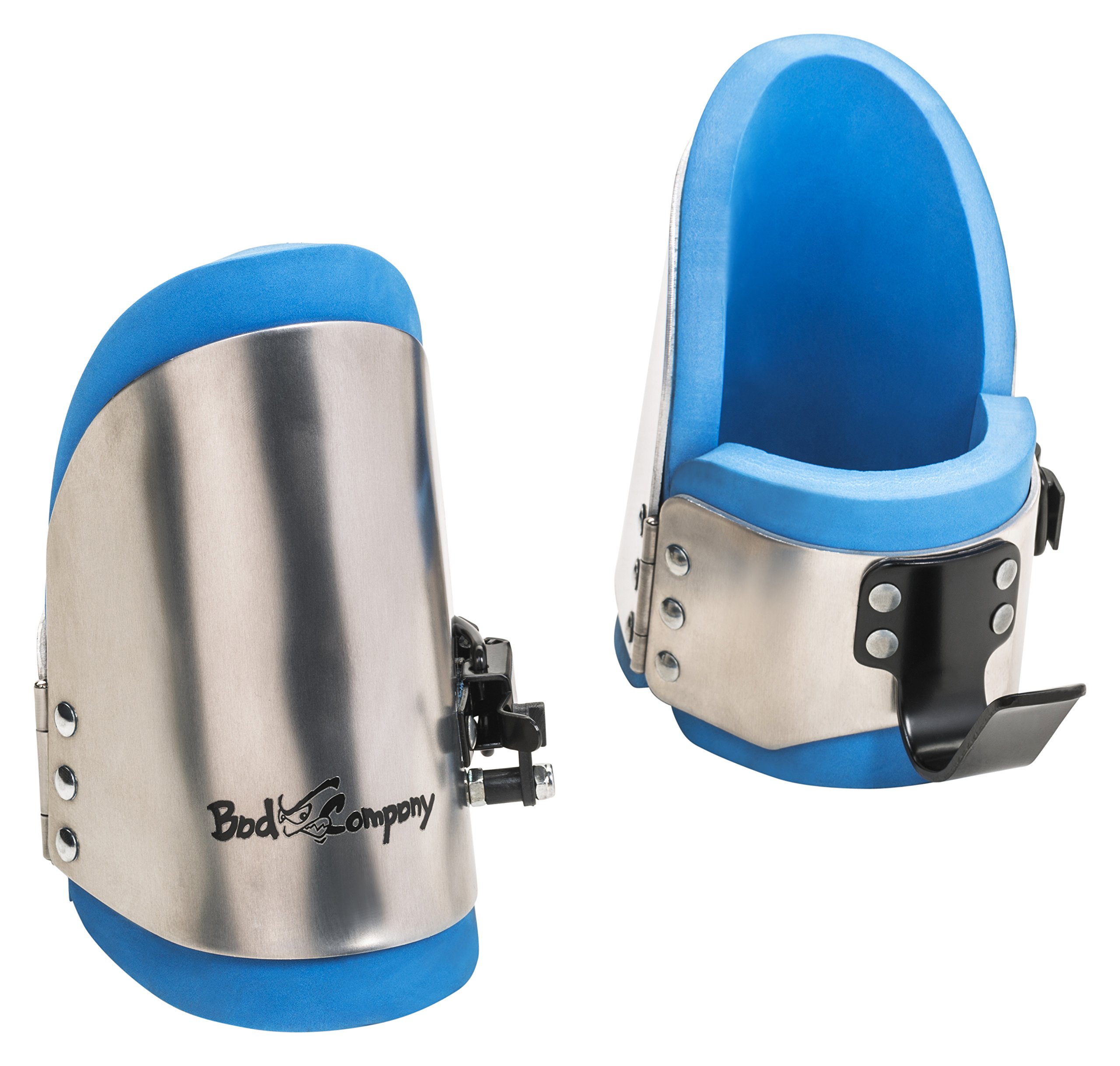 Bad Company Gravity Boots I Hanging-Boots mit Sicherheitsverschluss, Anschlagsstift und Übungsanleitung für das Schwerkraft-Training in Schwarz/Anthrazit oder Blau/Metallic-Silber