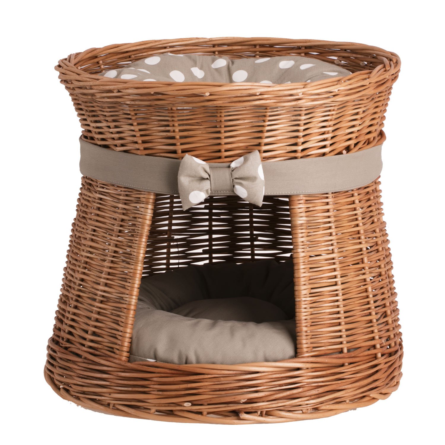 e-wicker24 Cuccia Gatto Vimini a 2 piani Naturale Cuccia Gato Interno Cesta per Cani Fatto a Mano Letto per Cani Lettini per Cane con 2 Morbidi Cuscini Letto per Animali