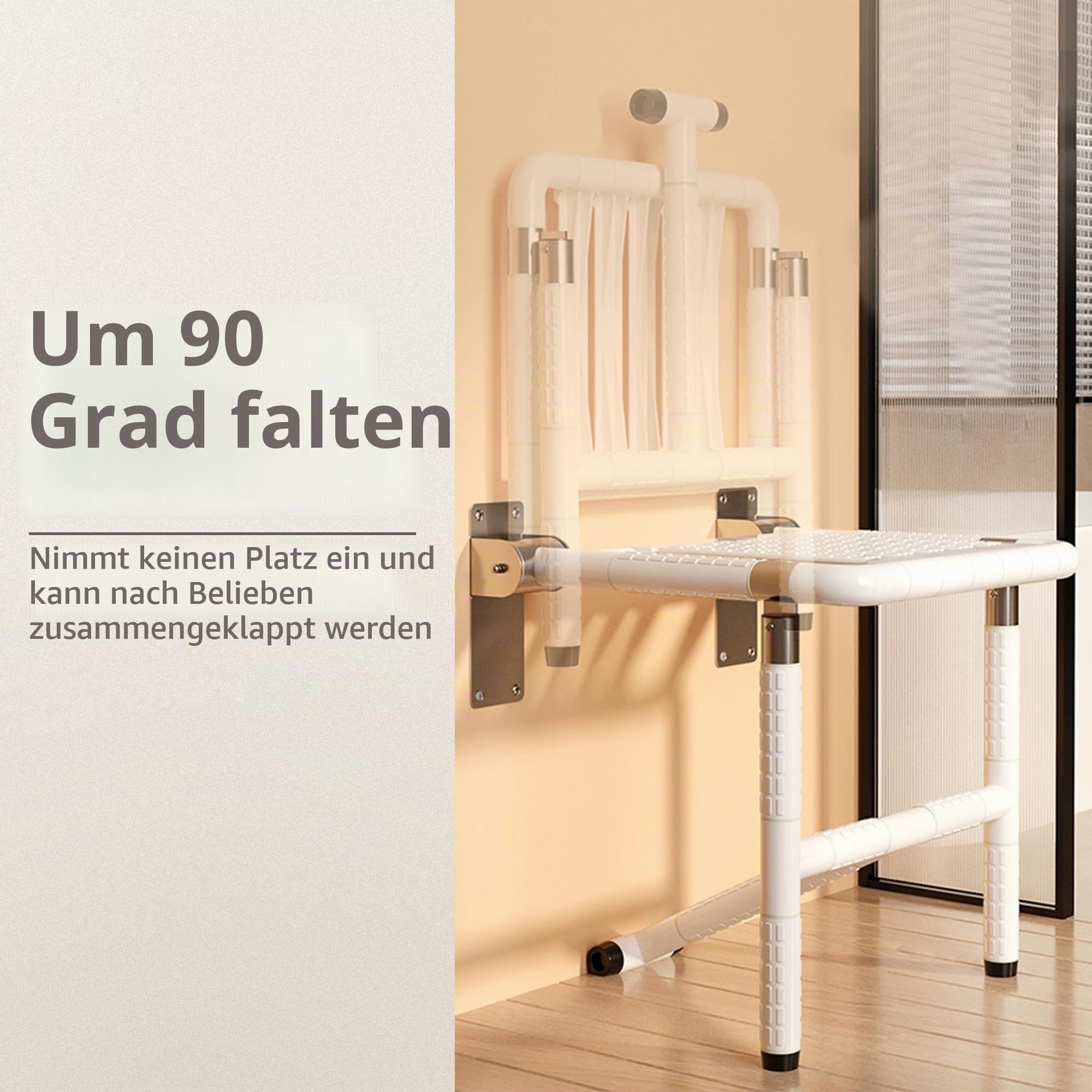 ITSOGOO Duschklappsitz Für Wandmontage mit Stützfüßen,rutschfeste Duschstuhl bis 300kg Badestuhl Duschhocker 304 Edelstahl Badhocker Hocker für Senioren und Behinderte Weiß