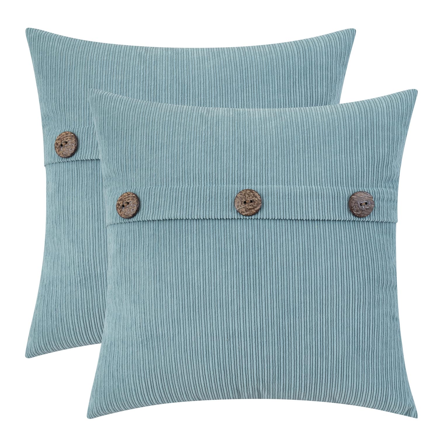 HWY 50 Light Blue Chenille Cushion Covers 45cm x 45cm (18"x18") with Triple Buttons, Set of 2