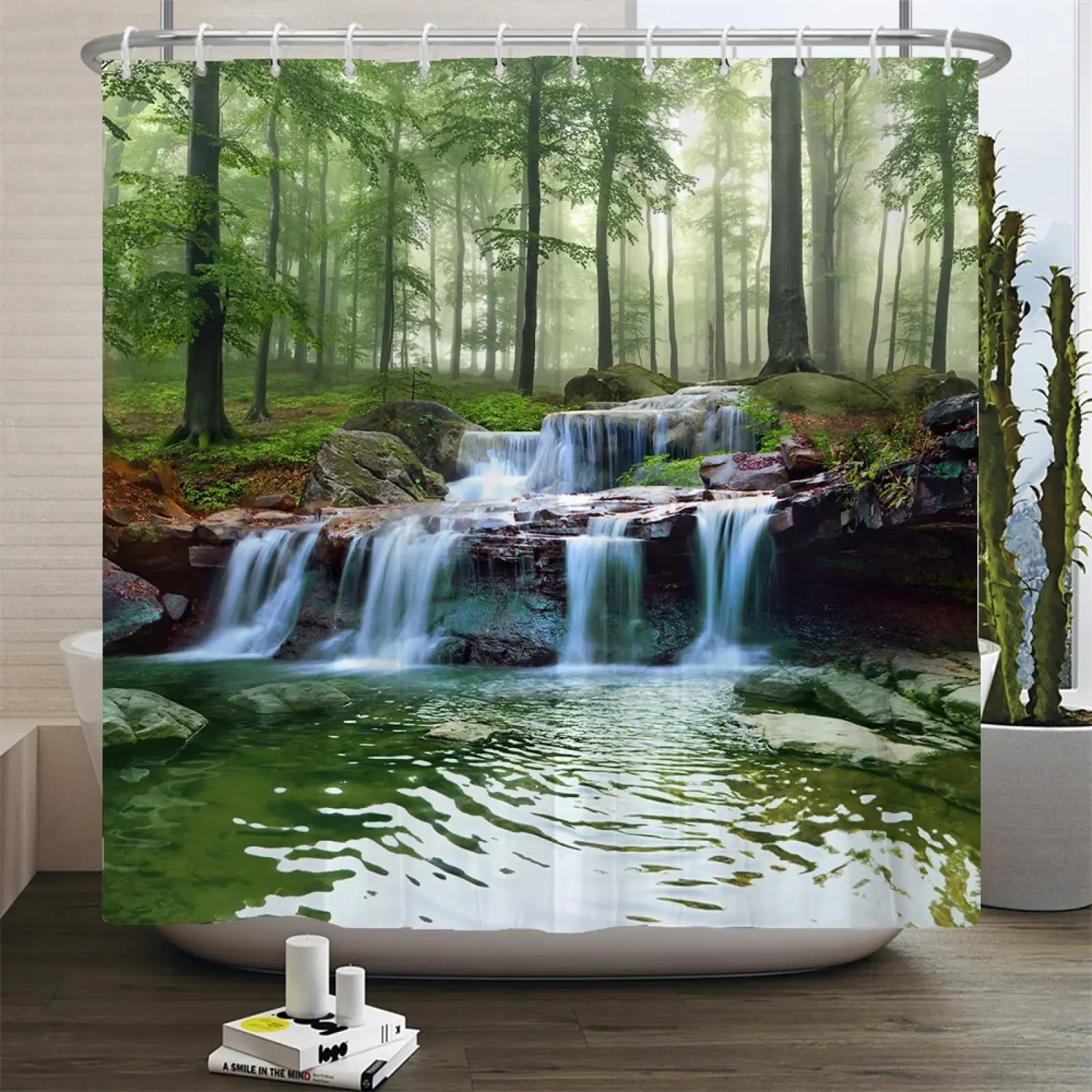 Rideau de douche paysage naturel pour créer une ambiance spa et déco bien-être à la maison