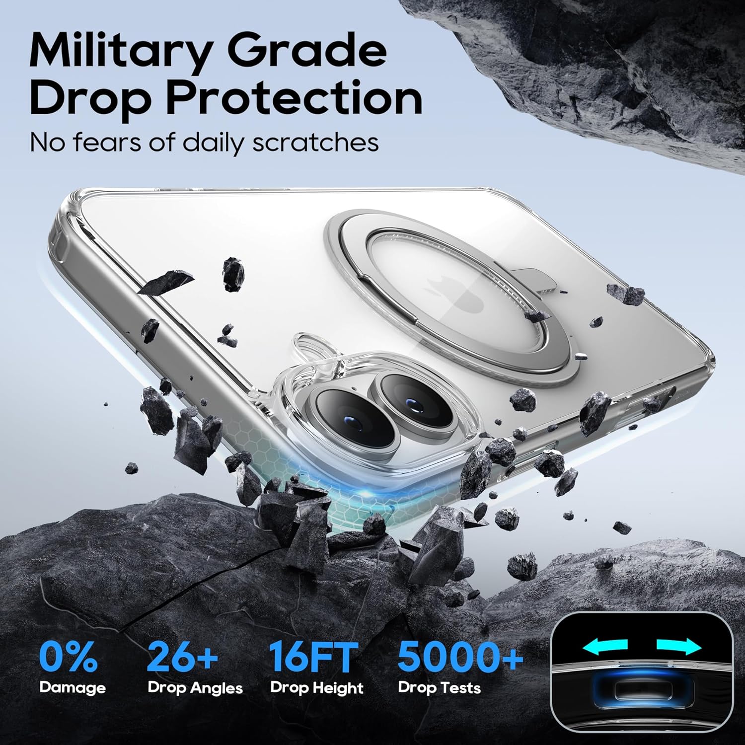 for iPhone 16 Plus Case 6.7-Inch with Magnetic 360° Ring Stand Compatible with MagSafe Crystal Clear Shockproof Protective Phone Cover 6.7" 2024, Clear - Image 6