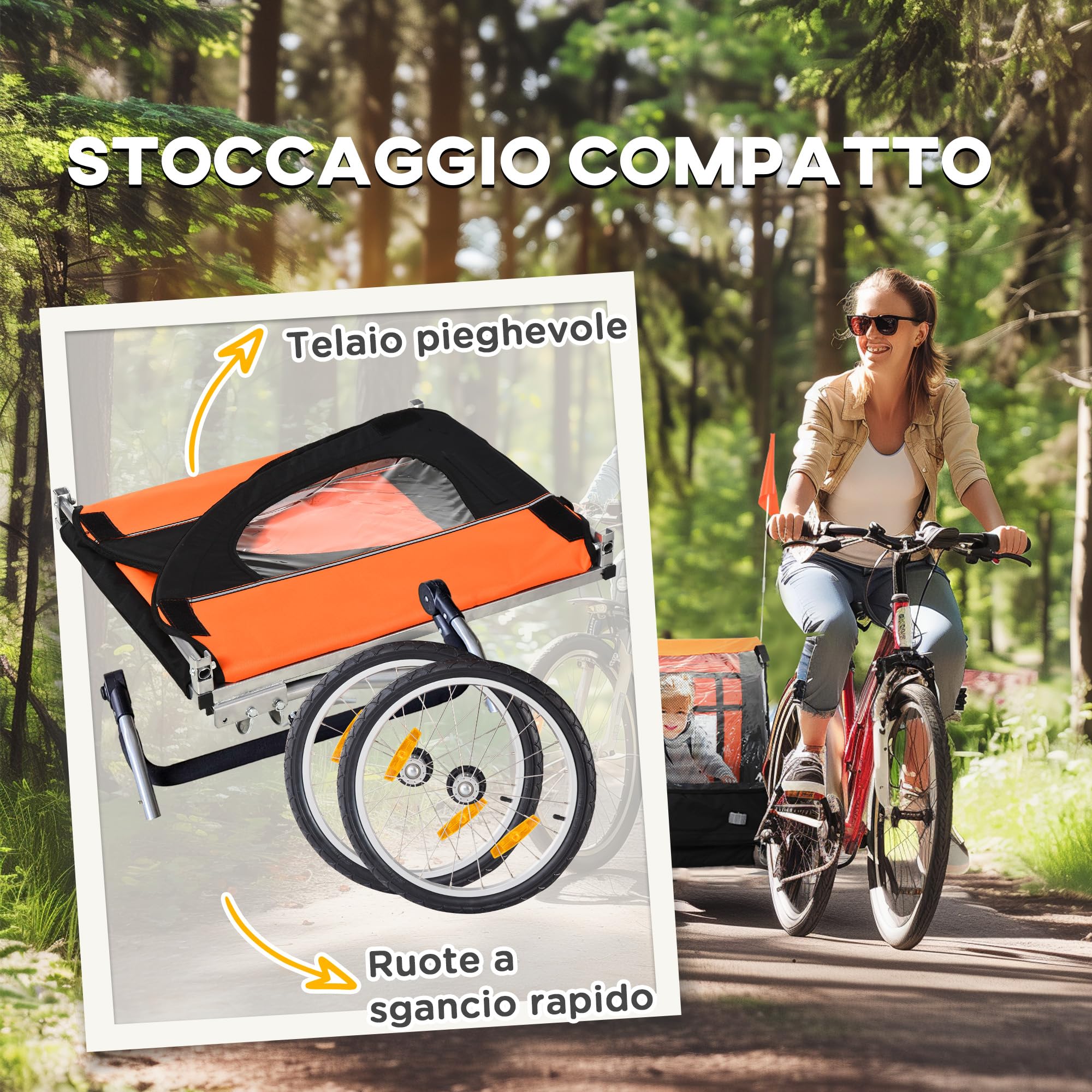 Homcom Rimorchio Bici Bambini 2 Posti con Cinture di Sicurezza Telaio Acciaio Copertura Tessuto Oxford