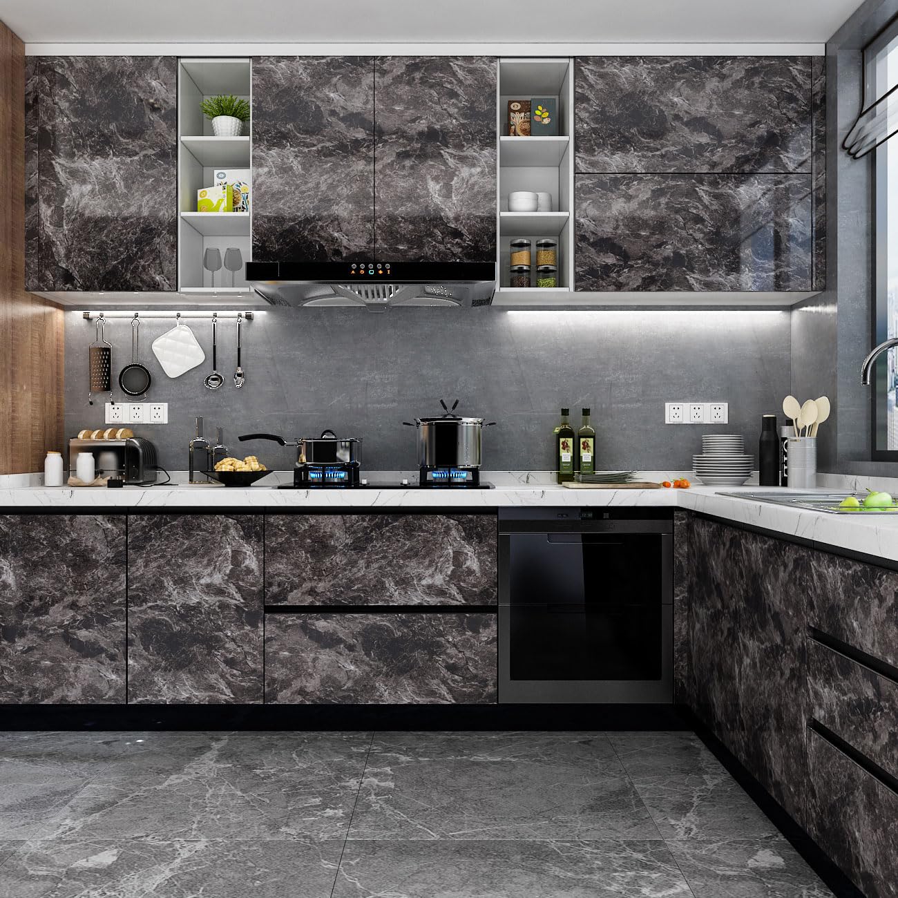 Yenhome Grande Pellicola Mobili Adesiva Marmo Marrone Nero 60x1000cm Carta Adesiva in Vinile per Piano di Lavoro Rotolo Adesivo per Mobili Effetto Marmo Marrone Impermeabile Cucina Salotto