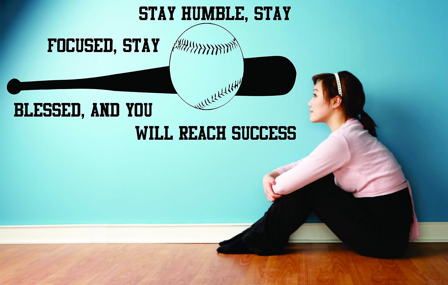 Softball Quotes Wall Decal Art for room or Bedroom Decals Sticker vinyl for girl and women's sports STAY HUMBLE STAY FOCUSED Size 12X20